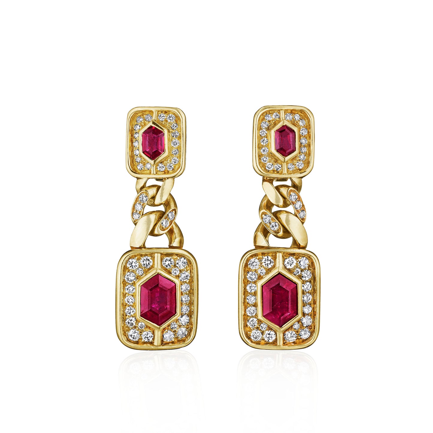 Macklowe Gallery Bulgari Ruby and Diamond Chain Link Pendant Earrings