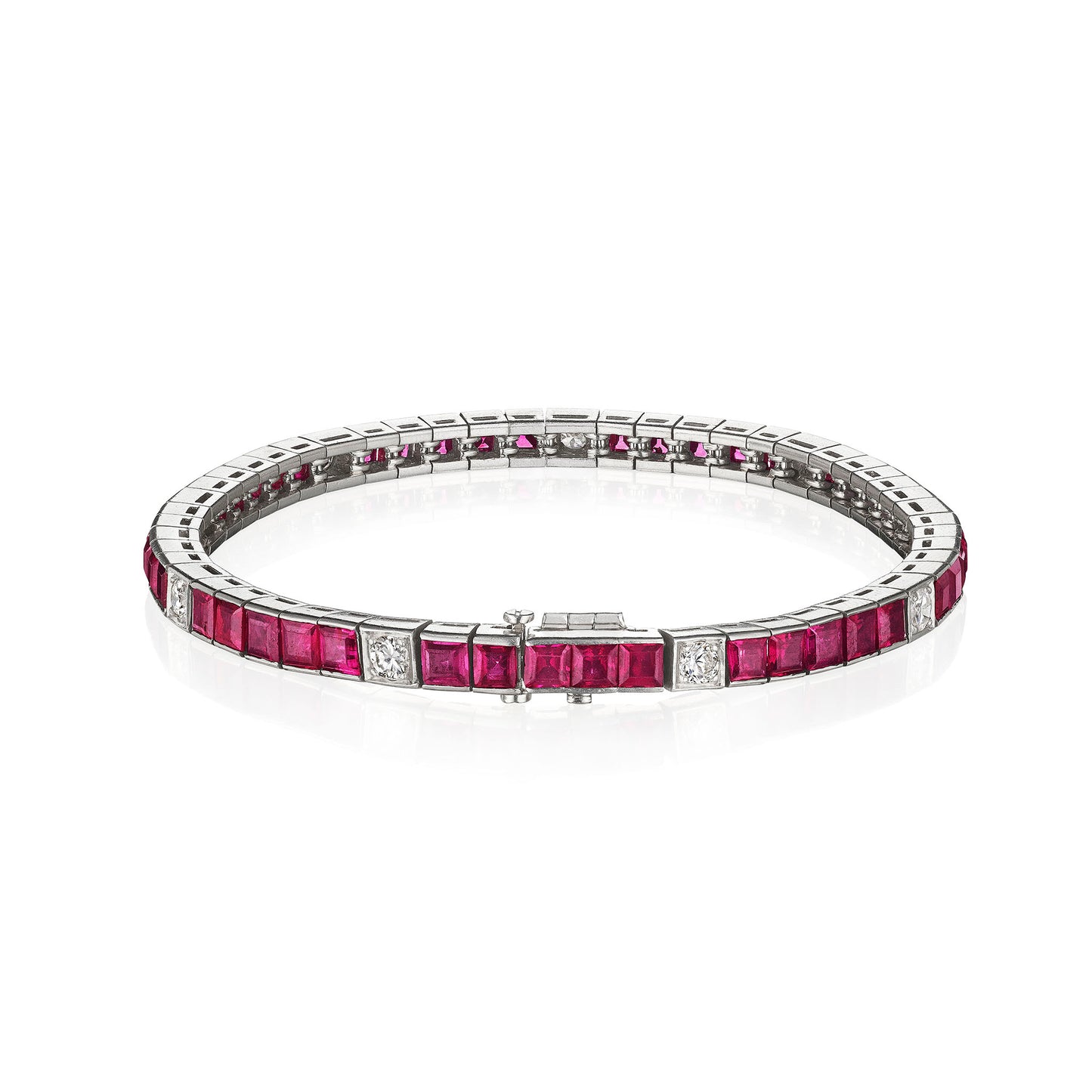 Macklowe Gallery Mid Century Ruby and Diamond Line Bracelet