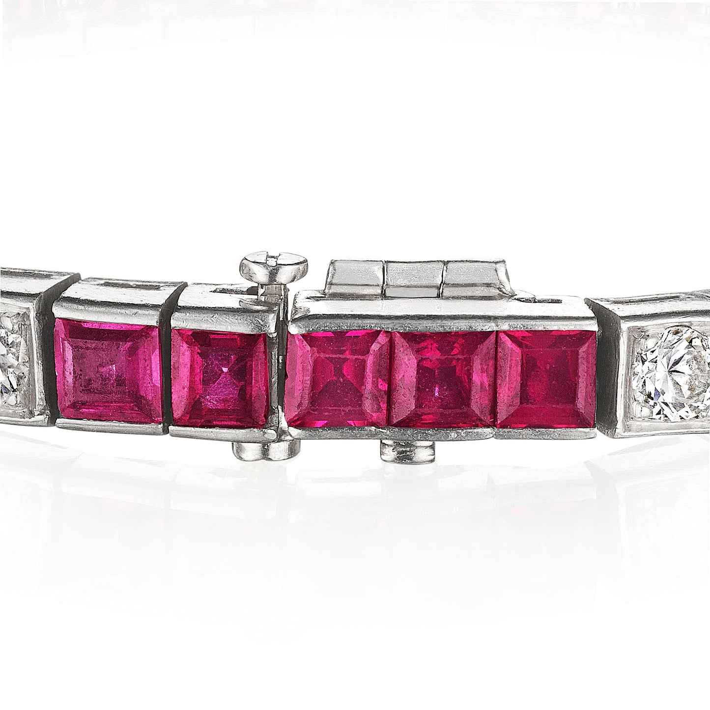 Macklowe Gallery Mid Century Ruby and Diamond Line Bracelet