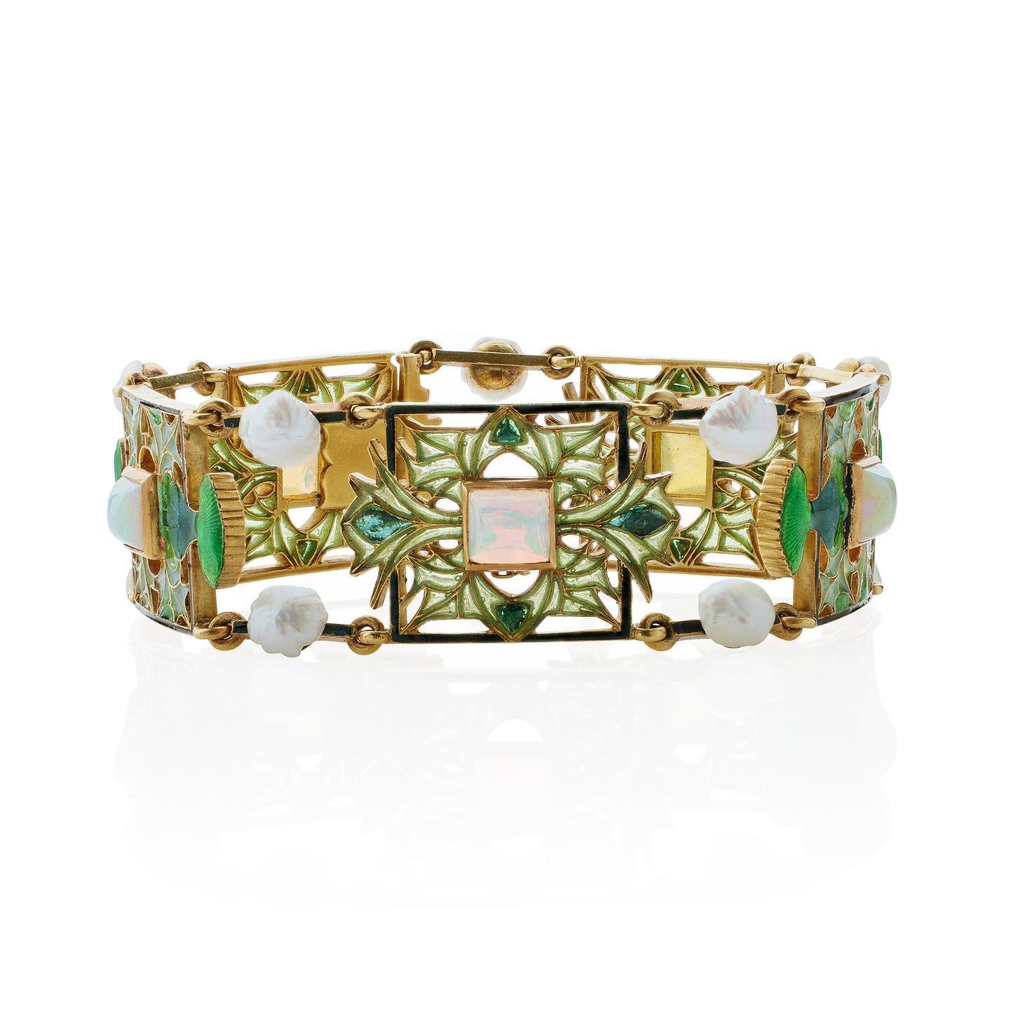 Macklowe Gallery René Lalique Art Nouveau Plique-à-jour Enamel, Opal and Pearl