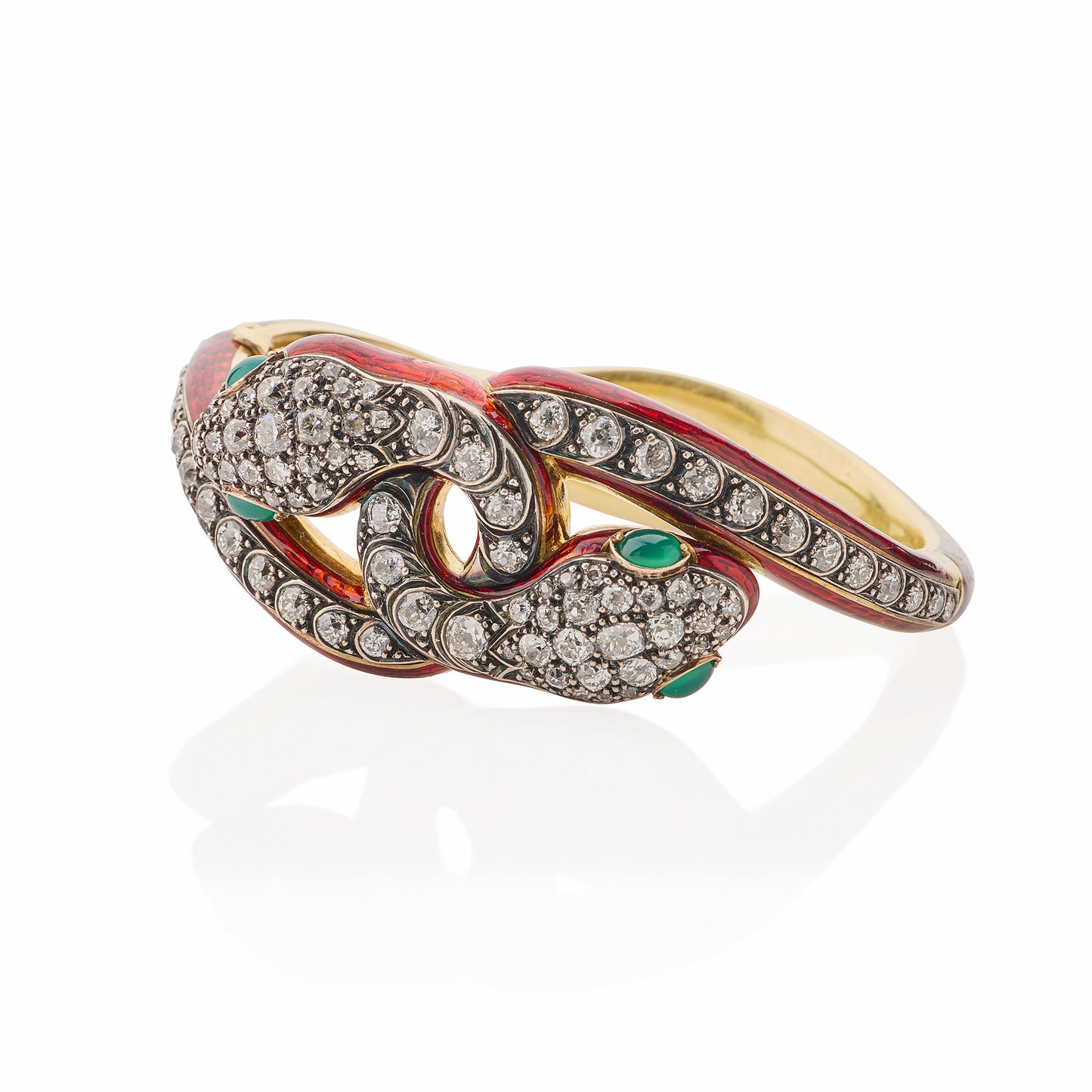 Macklowe Gallery Antique Diamond and Enamel Snake Bracelet