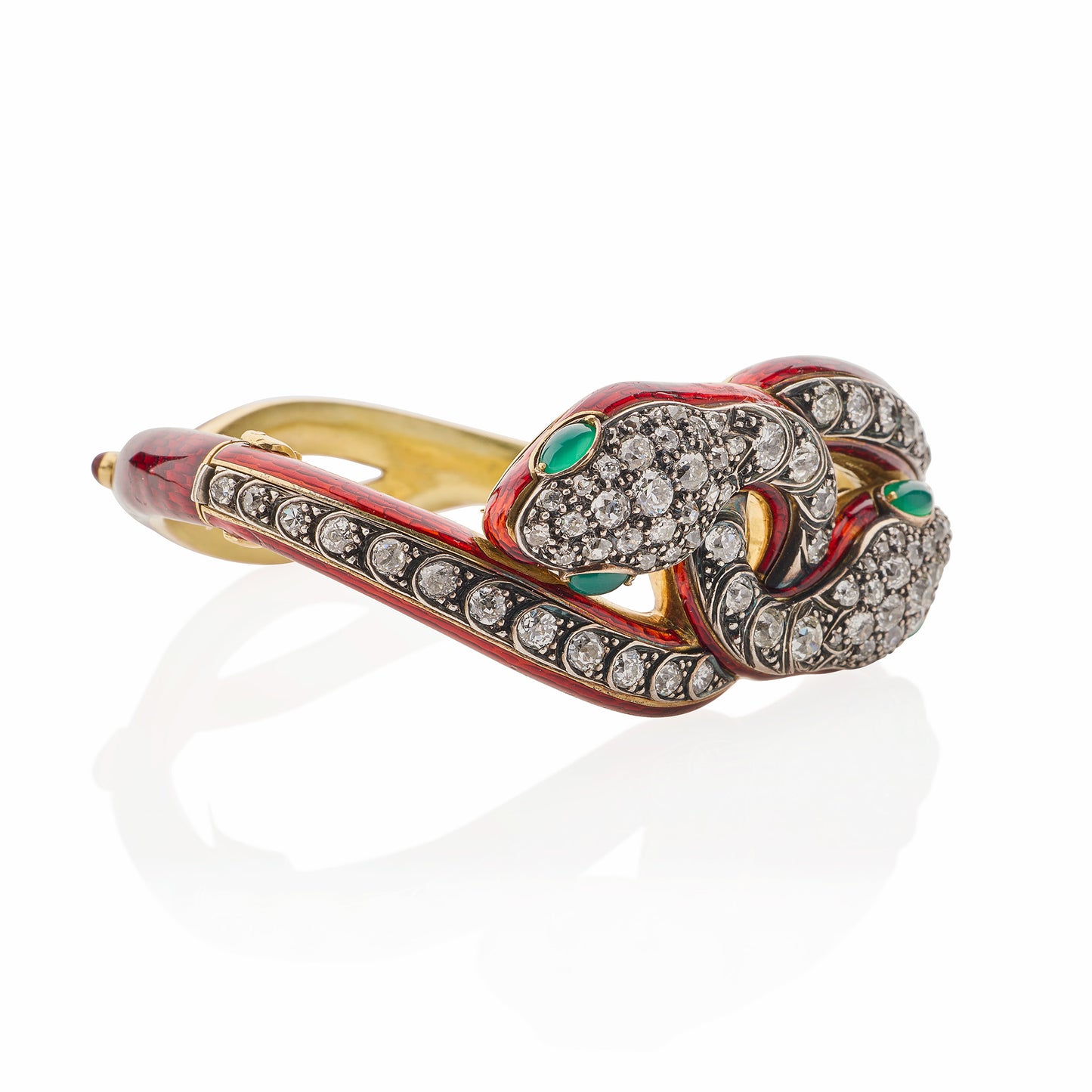 Macklowe Gallery Antique Diamond and Enamel Snake Bracelet