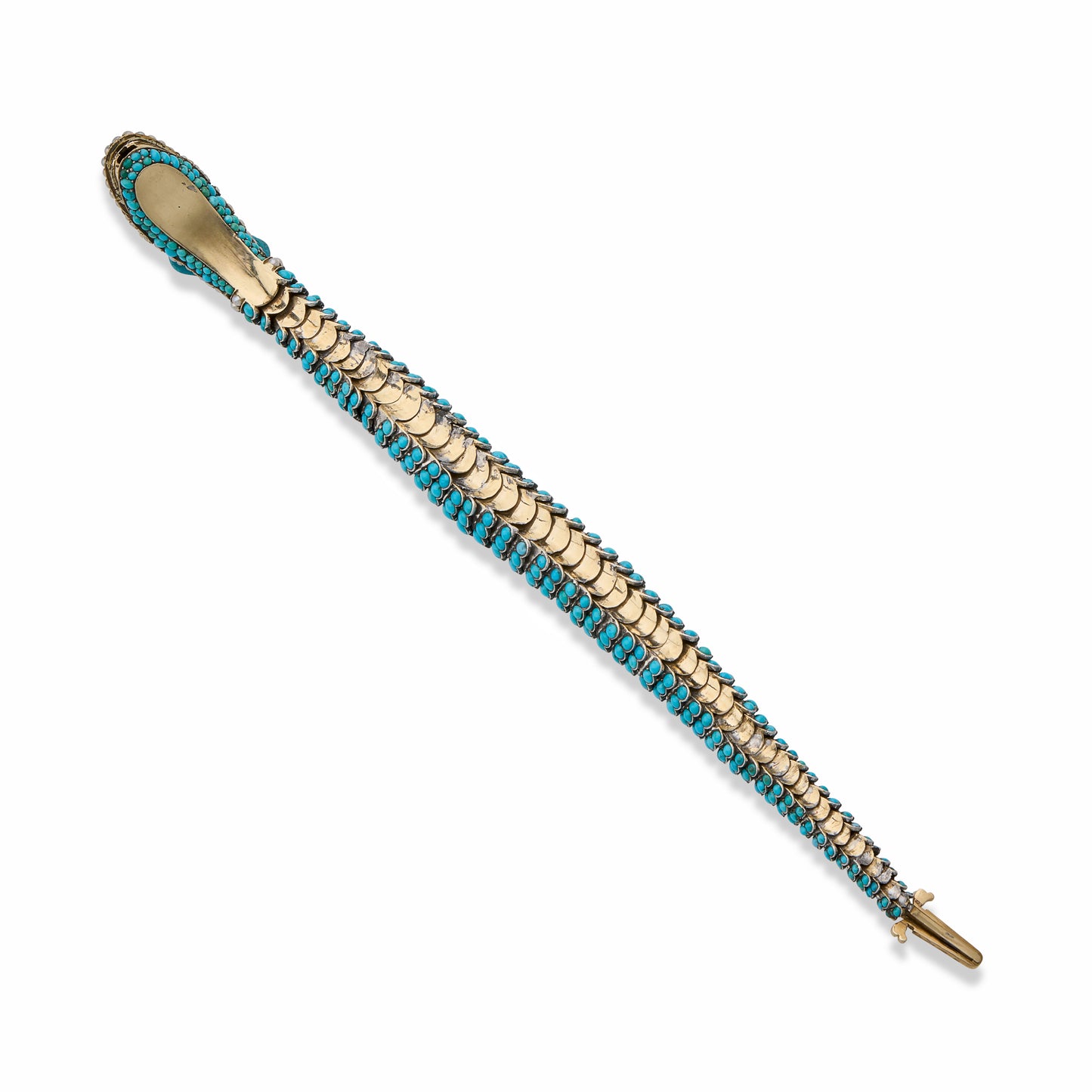 Macklowe Gallery Antique Turquoise, Diamond and Pearl Snake Bracelet