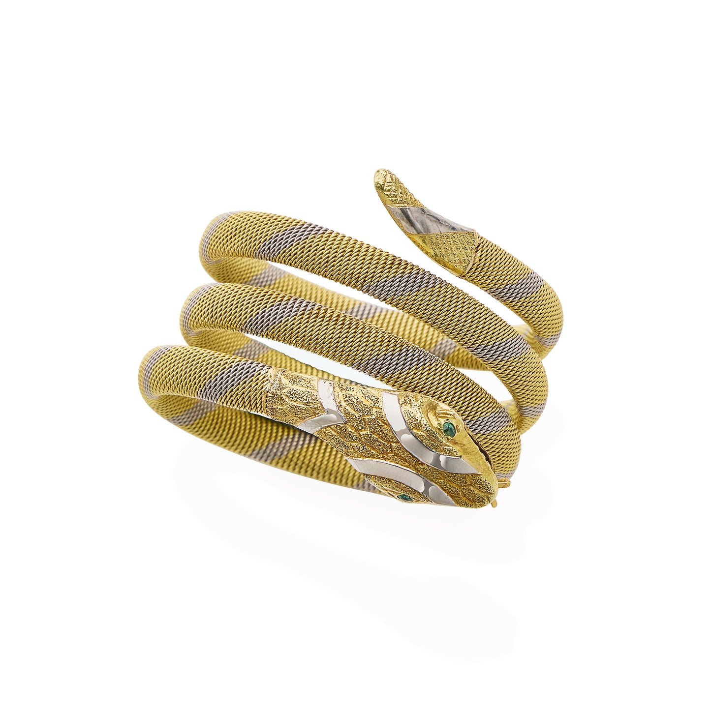 Macklowe Gallery Antique 18K Gold and Platinum Snake Bracelet