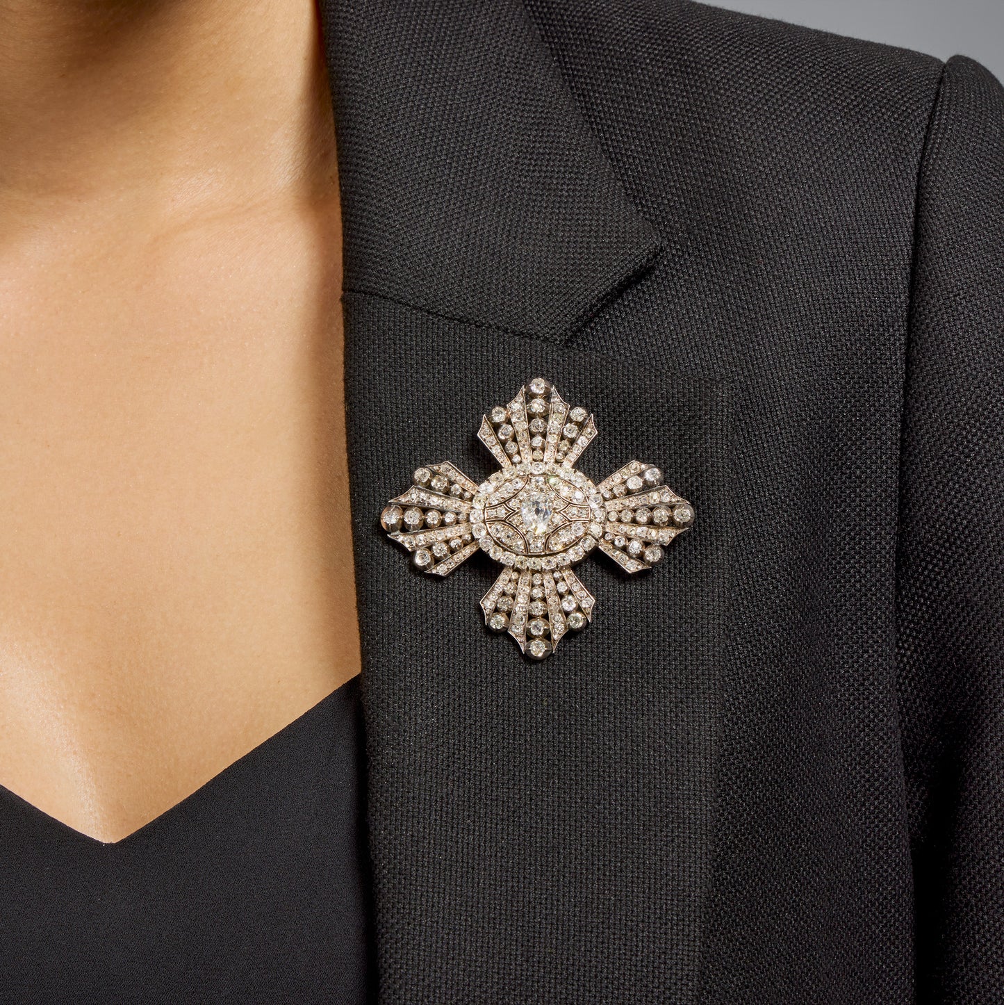 Macklowe Gallery Old Mine-cut Diamond Cross Brooch