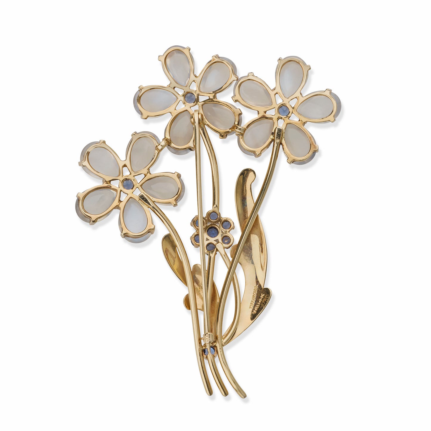 Macklowe Gallery Retro Tiffany & Co. Moonstone and Sapphire Flower Brooch