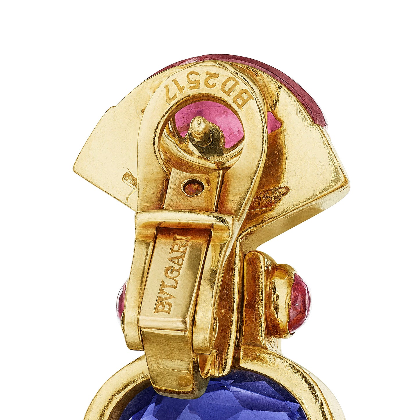 Macklowe Gallery Bulgari Pink Tourmaline, Iolite and Ruby Earrings