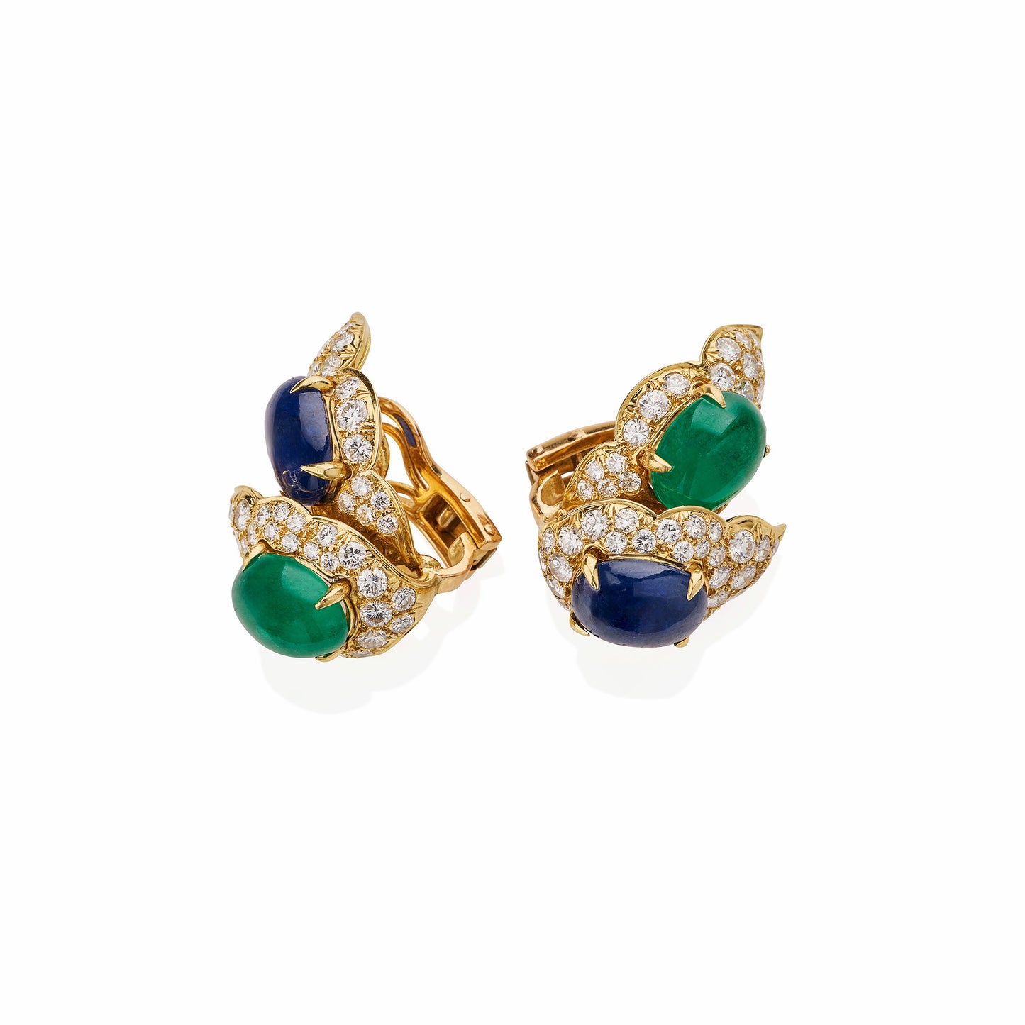 Macklowe Gallery Bulgari Emerald and Sapphire Clip Earrings