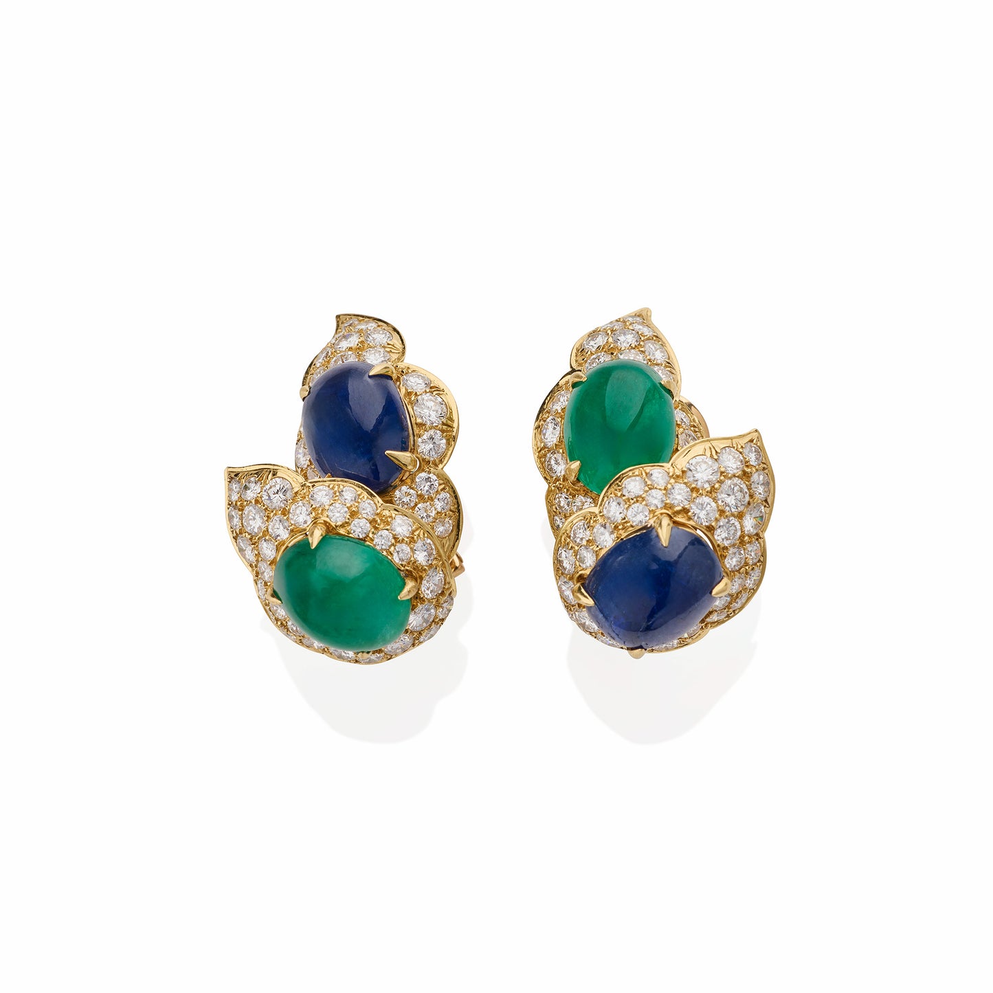 Macklowe Gallery Bulgari Emerald and Sapphire Clip Earrings