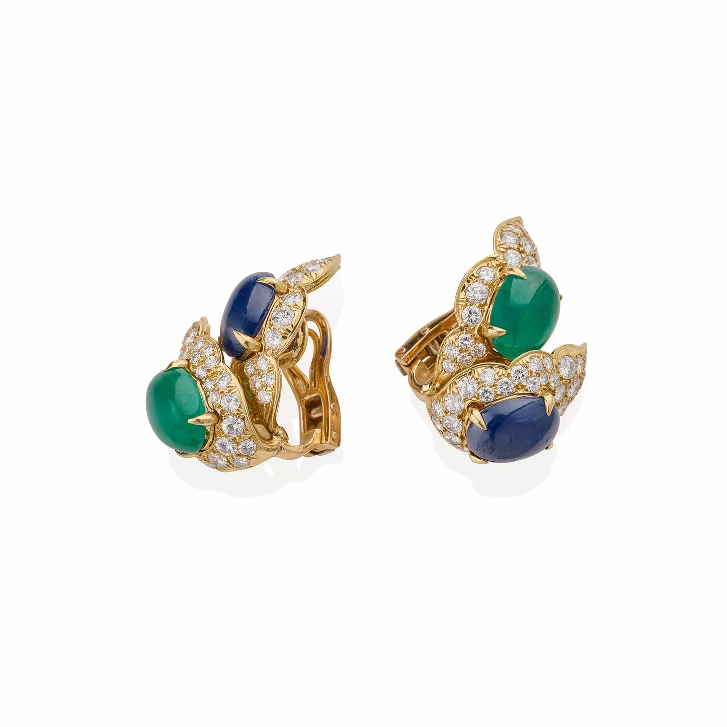 Macklowe Gallery Bulgari Emerald and Sapphire Clip Earrings