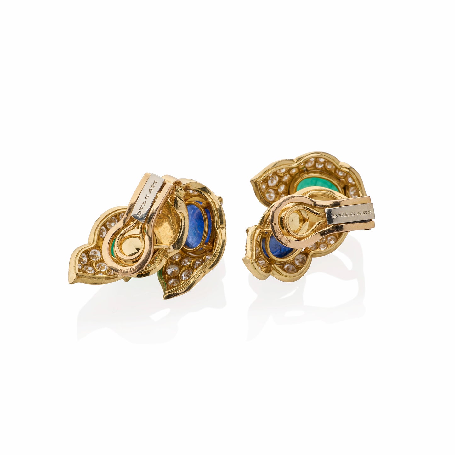 Macklowe Gallery Bulgari Emerald and Sapphire Clip Earrings