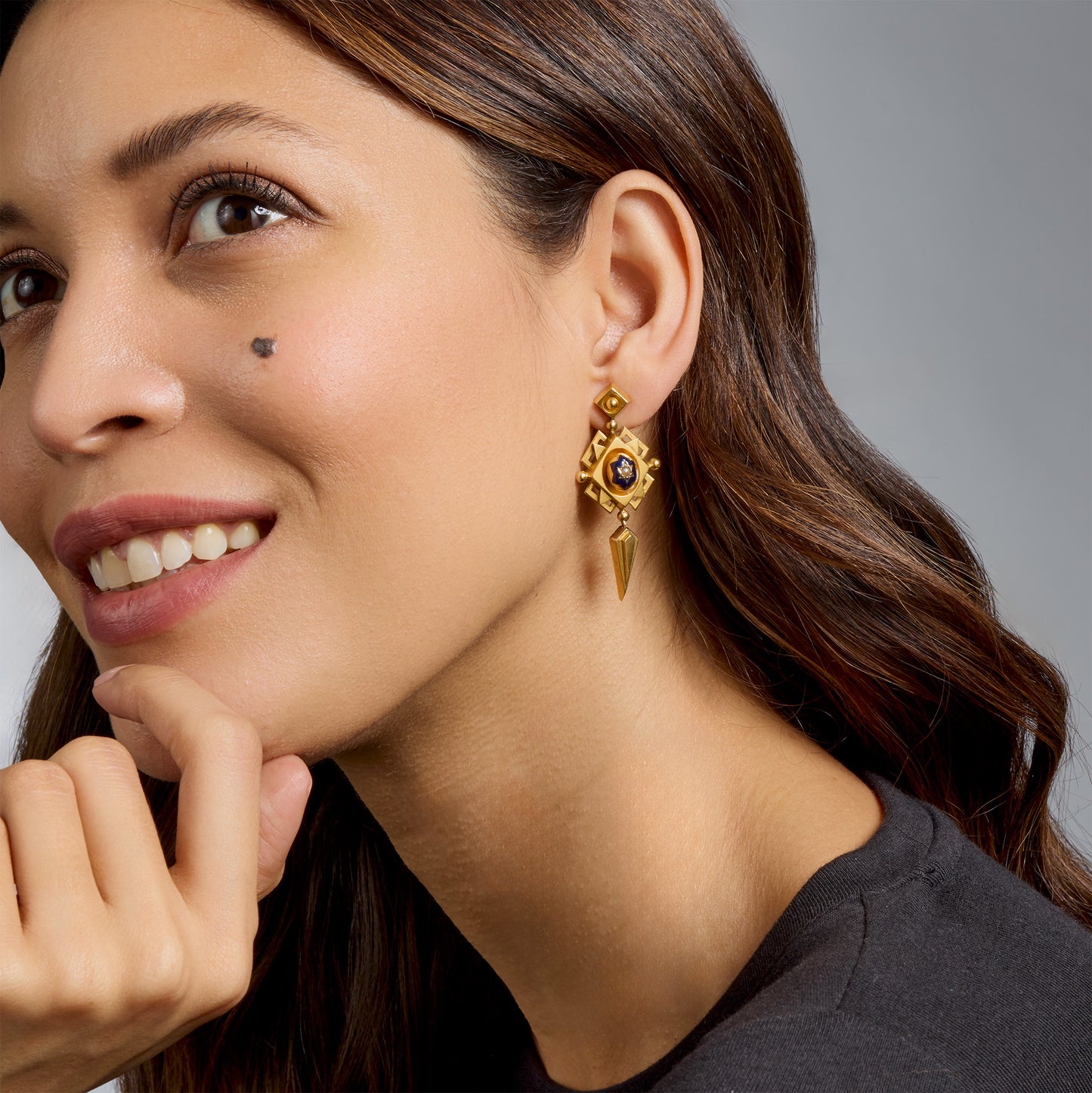 Macklowe Gallery Polychrome Enamel 18K Gold Geometric Pendant Earrings