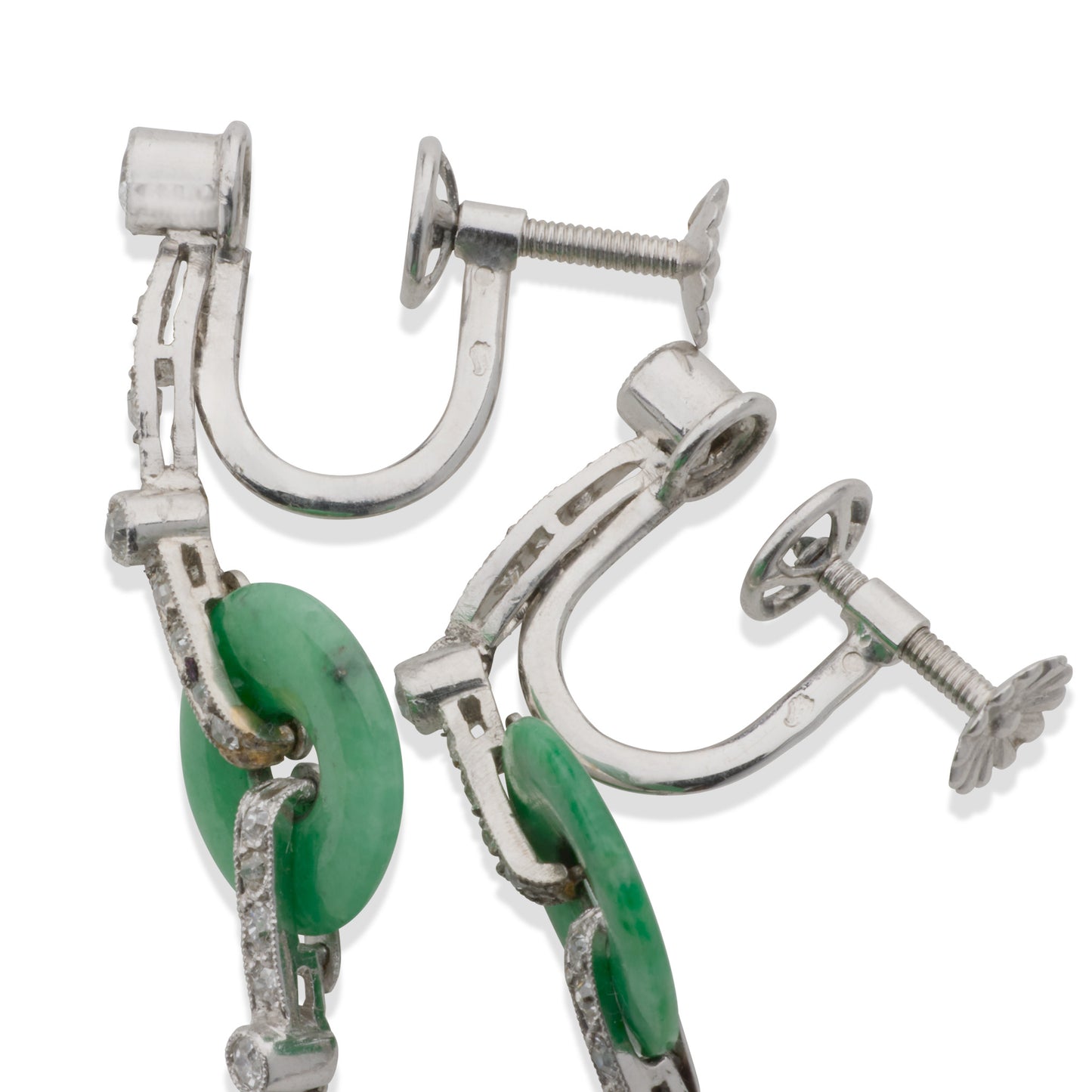 Macklowe Gallery French Art Deco Lapis, Jadeite and Diamond Pendant Earrings