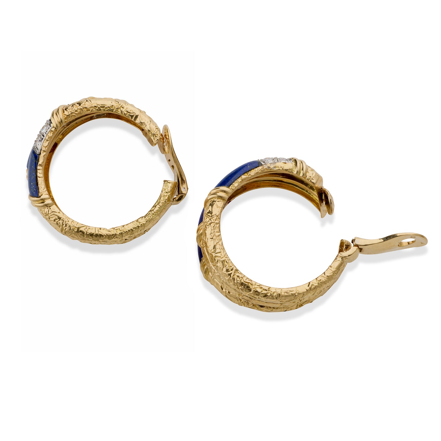 Macklowe Gallery Van Cleef & Arpels Mid-century Lapis and Diamond Hoop Earrings