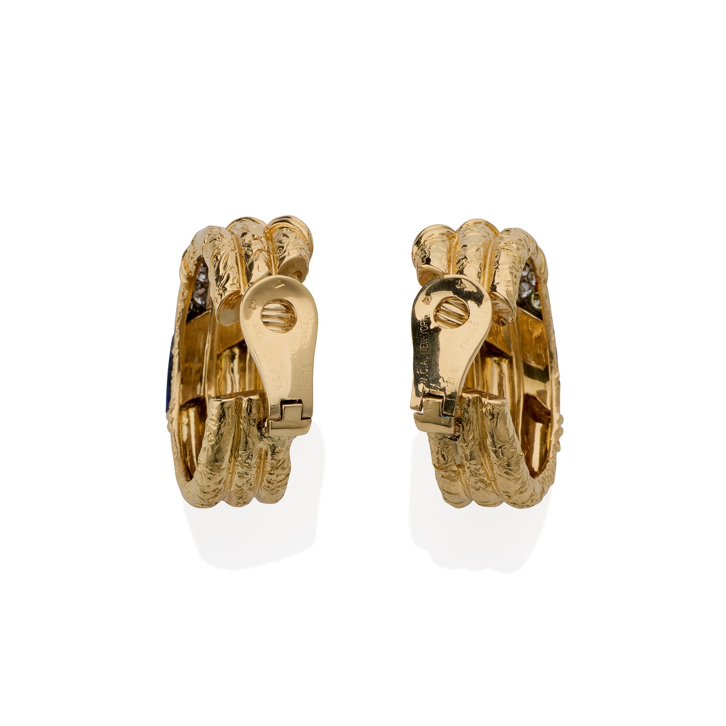 Macklowe Gallery Van Cleef & Arpels Mid-century Lapis and Diamond Hoop Earrings