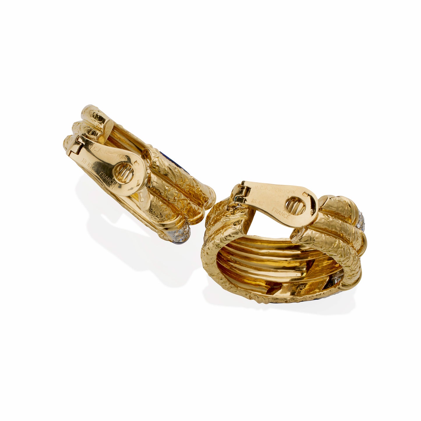 Macklowe Gallery Van Cleef & Arpels Mid-century Lapis and Diamond Hoop Earrings