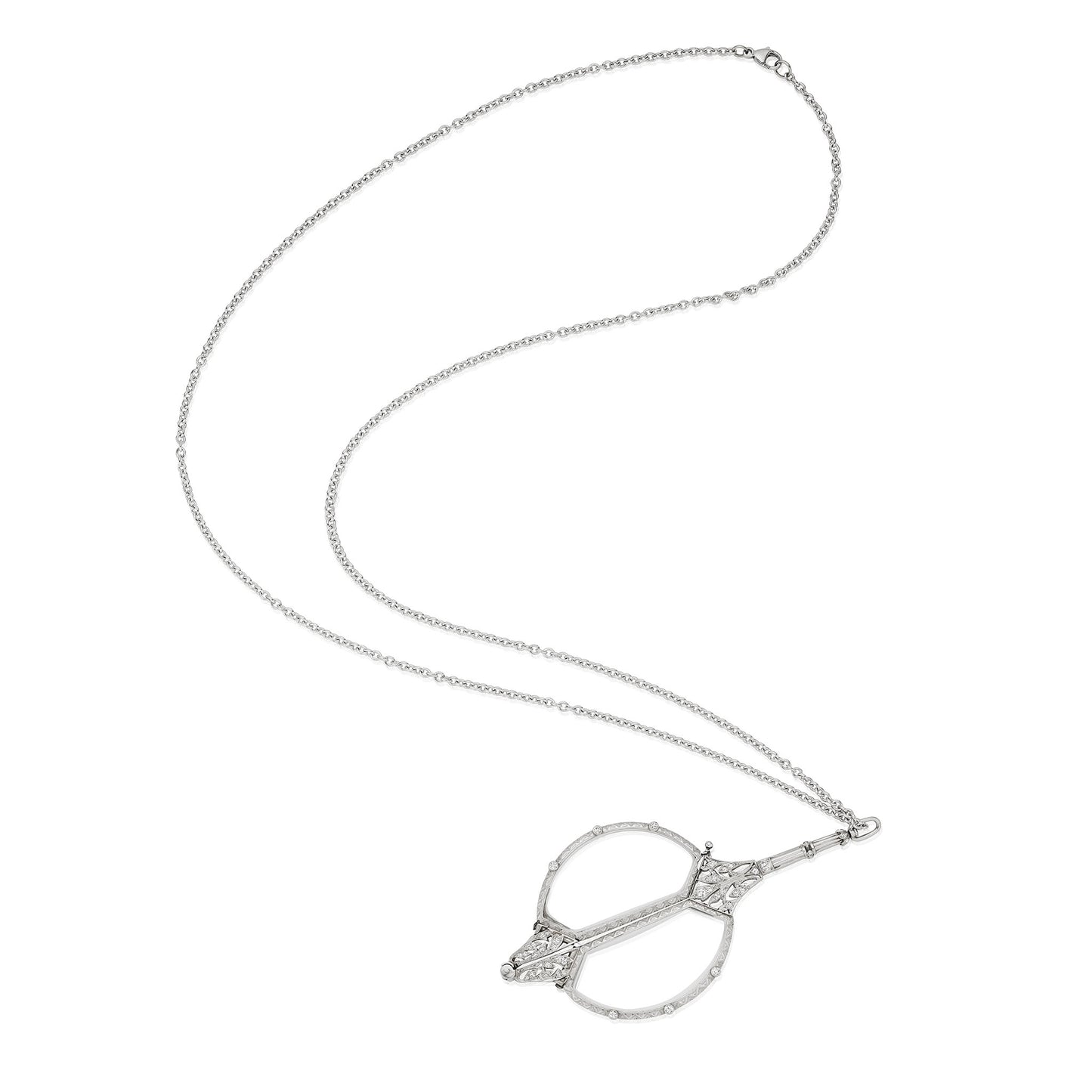 Macklowe Gallery Edwardian Platinum and Diamond Lorgnette Pendant