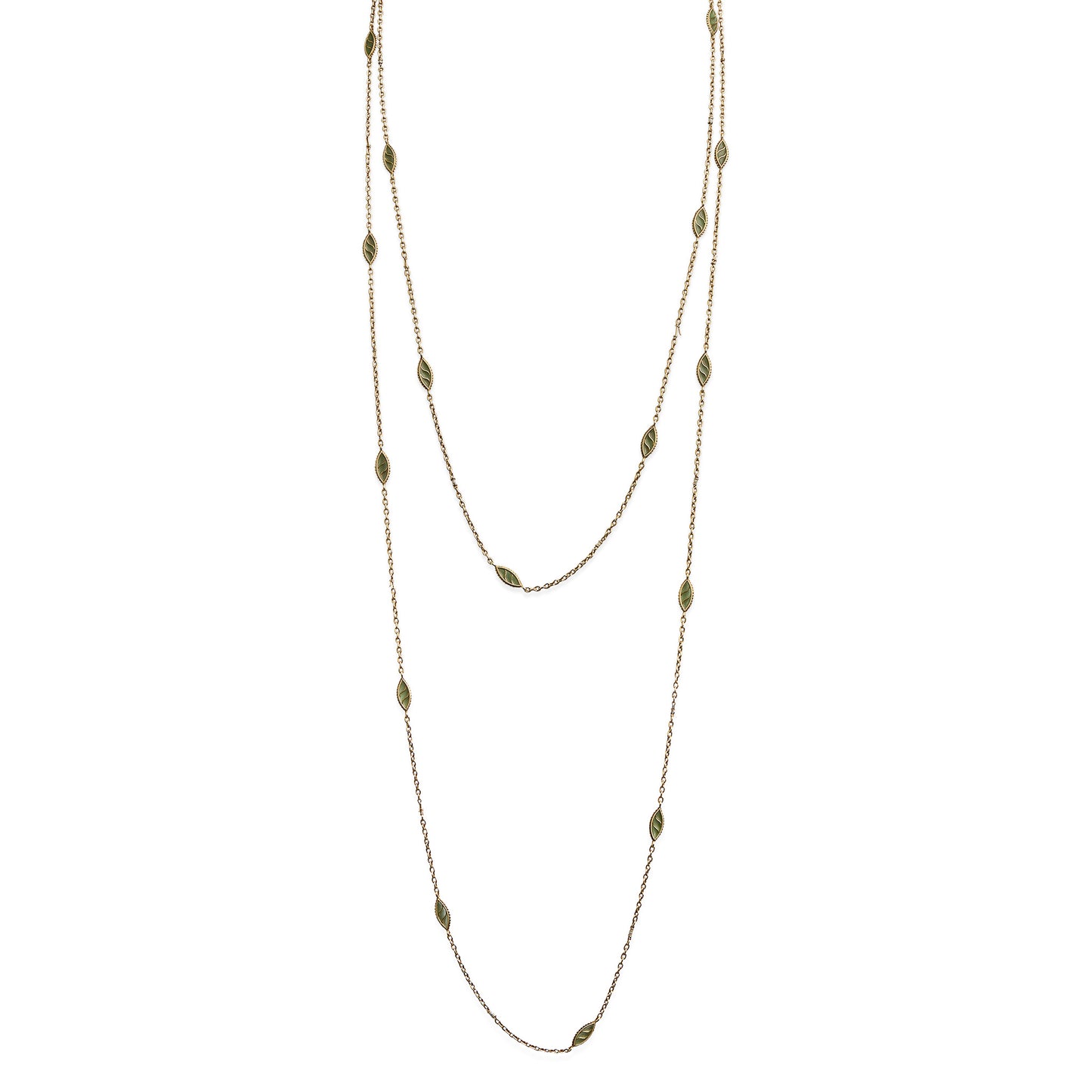 Macklowe Gallery French Art Nouveau 18K Gold and Plique-à-jour Enamel Longchain Necklace