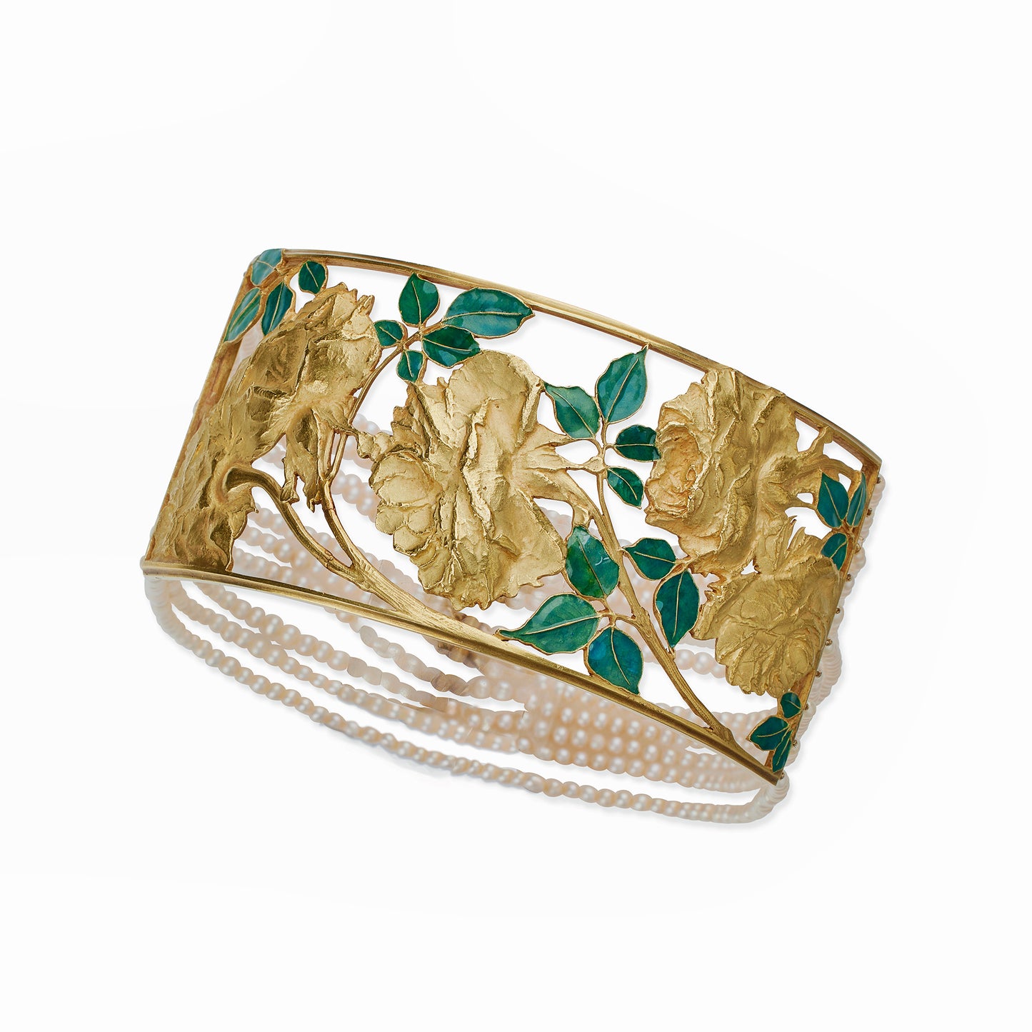 Macklowe Gallery René Lalique Art Nouveau 18K Gold, Enamel and Seed Pearl