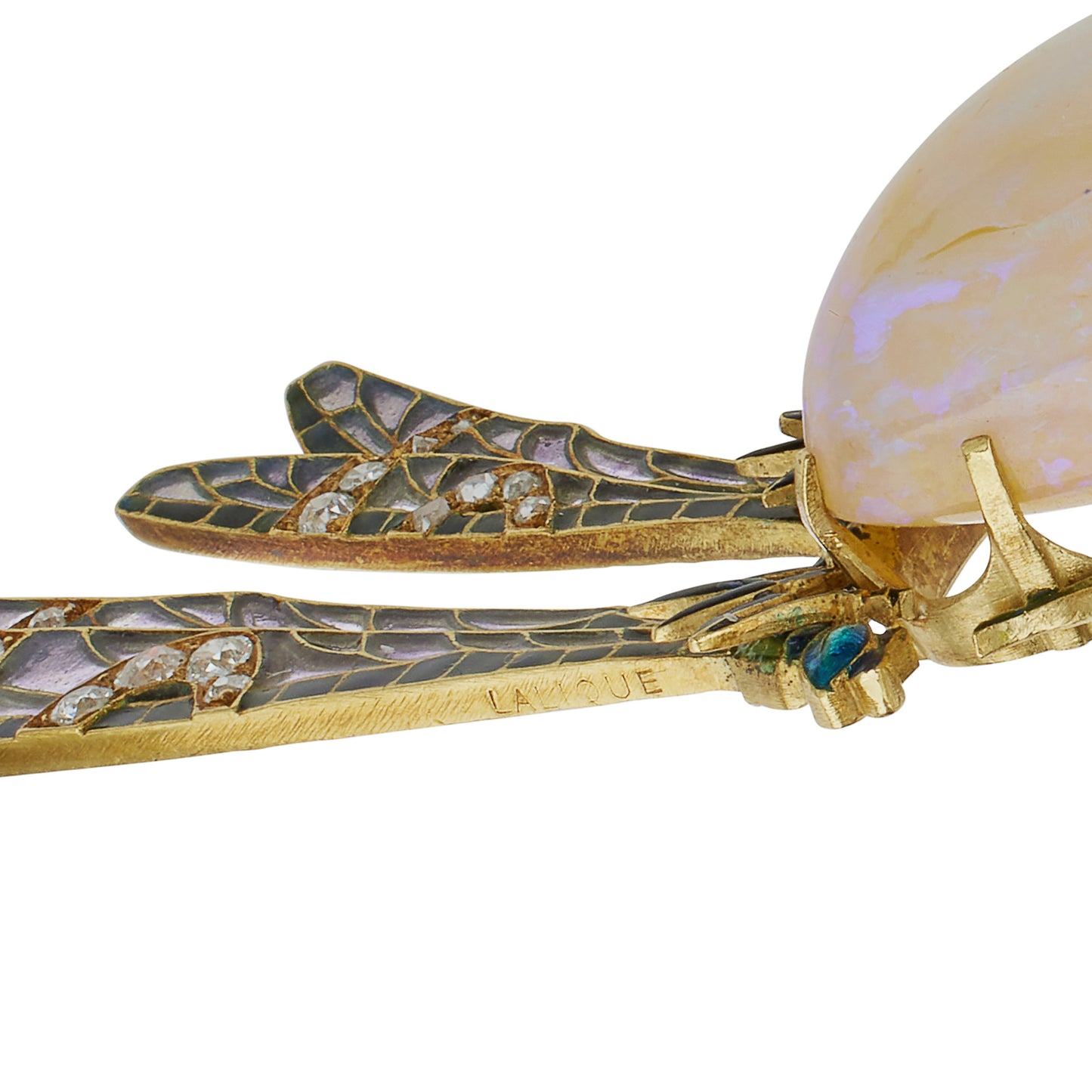 Macklowe Gallery René Lalique Art Nouveau Plique-à-jour Enamel, Fire Opal and Diamond Damselfly