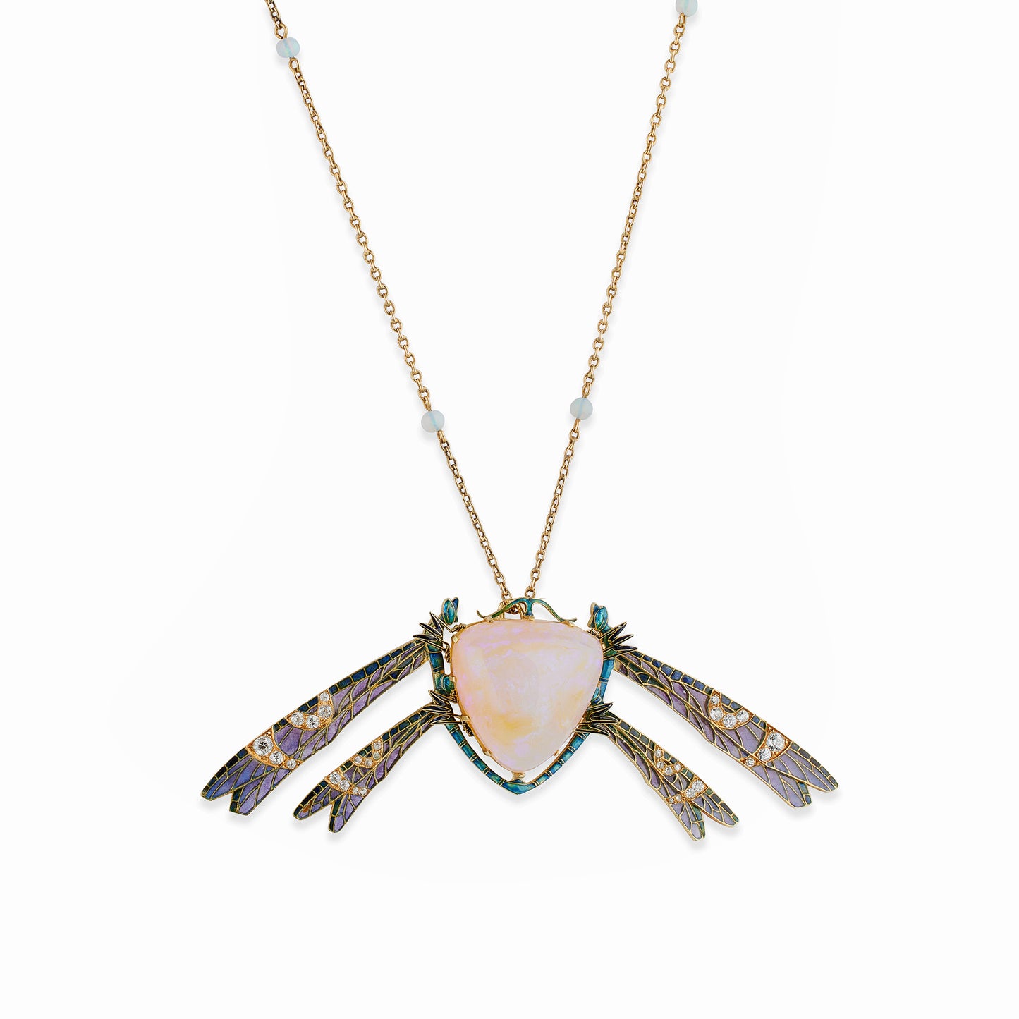 Macklowe Gallery René Lalique Art Nouveau Plique-à-jour Enamel, Fire Opal and Diamond Damselfly