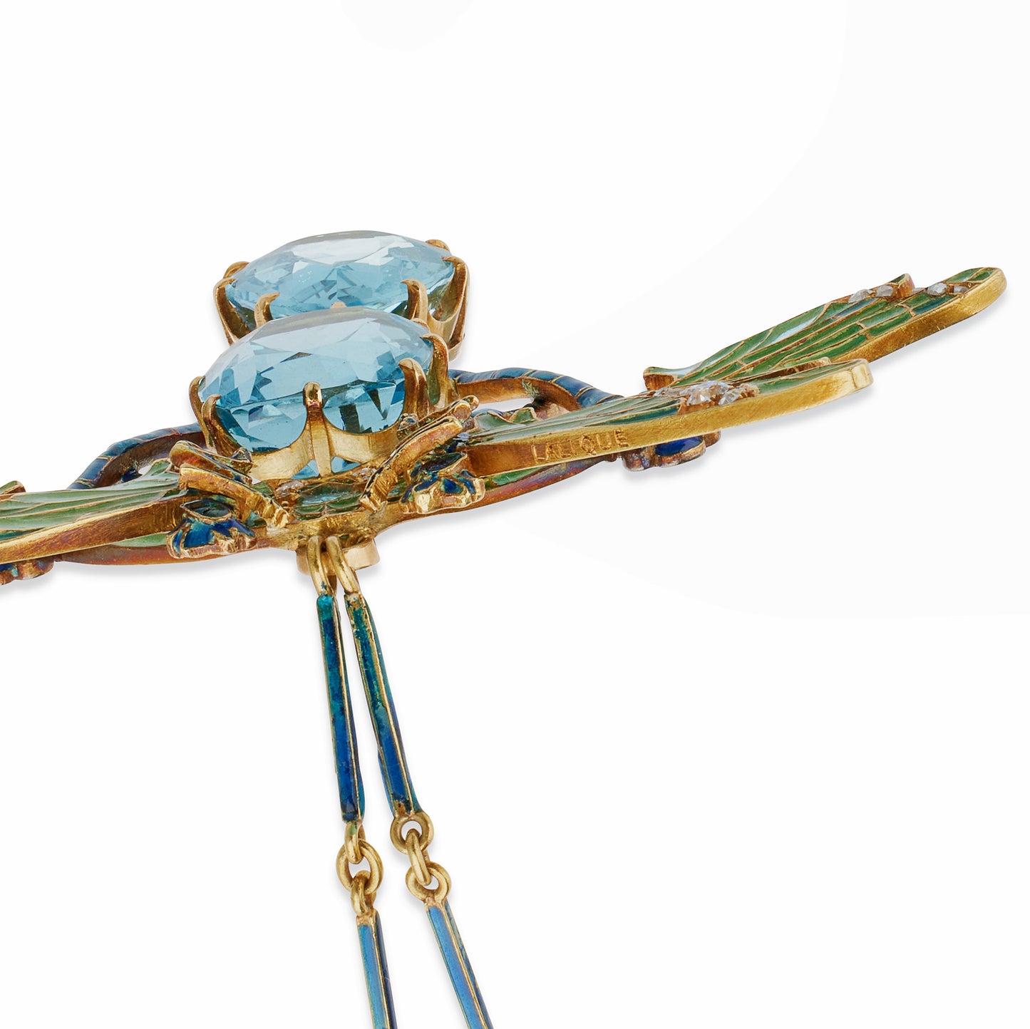 Macklowe Gallery René Lalique Art Nouveau Plique-à-jour Enamel and Aquamarine