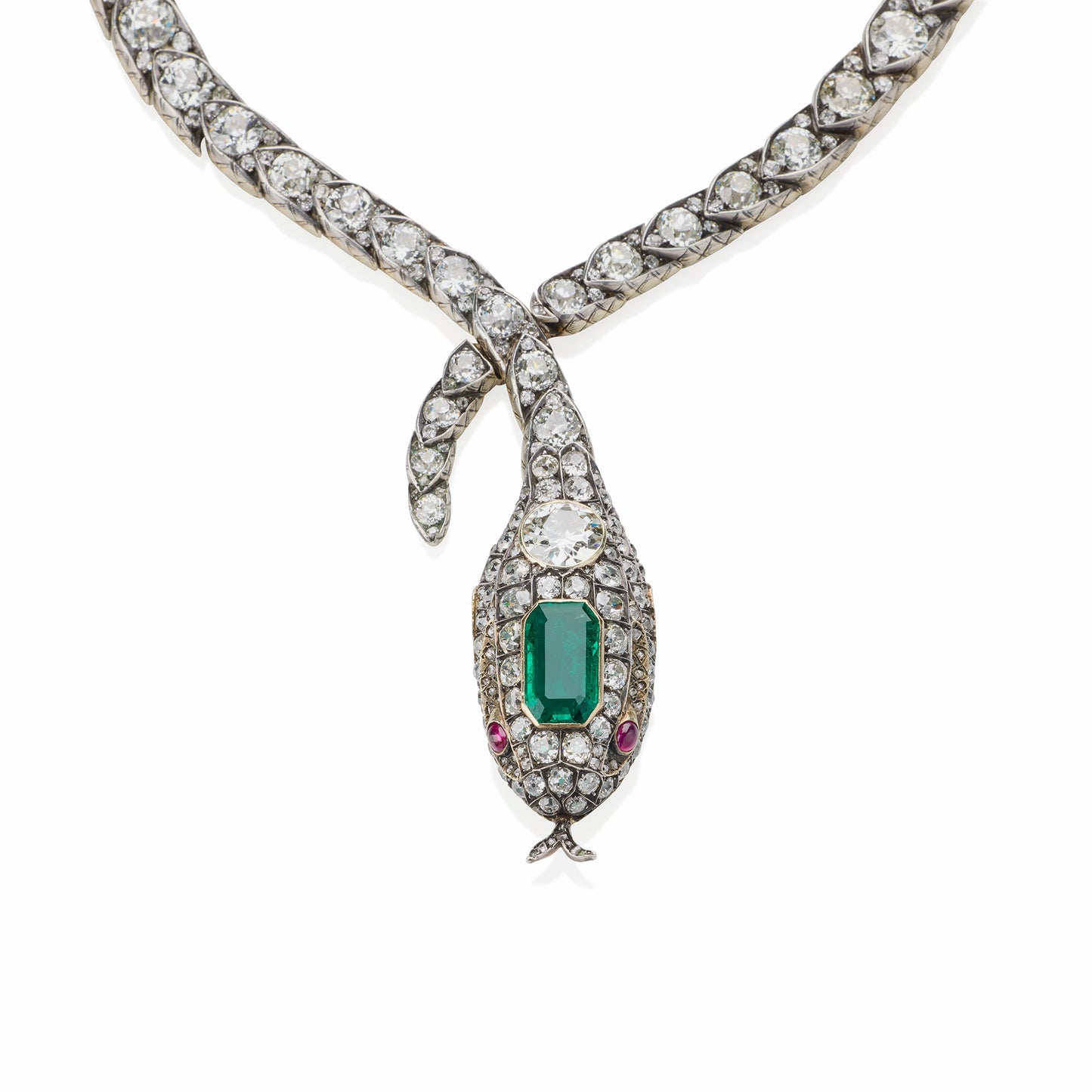 Macklowe Gallery Antique Emerald and Diamond Serpent Necklace