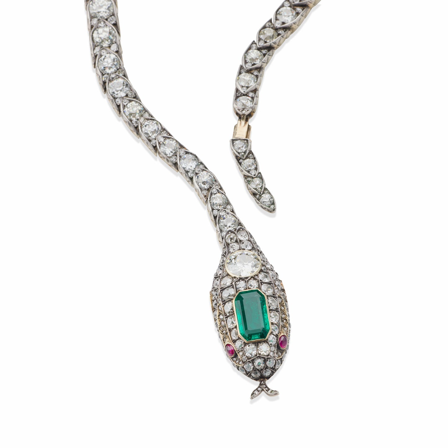 Macklowe Gallery Antique Emerald and Diamond Serpent Necklace
