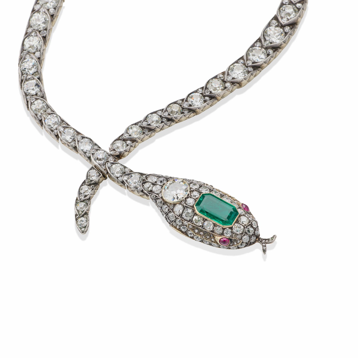 Macklowe Gallery Antique Emerald and Diamond Serpent Necklace