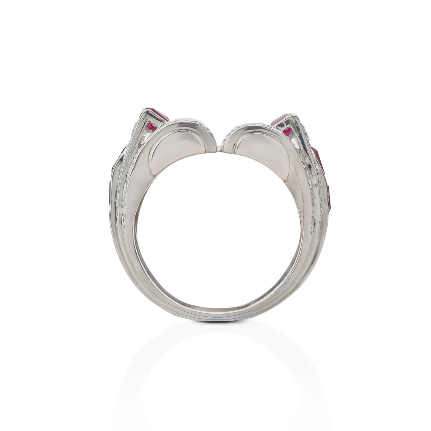 Macklowe Gallery Art Moderne Platinum, Ruby and Diamond Ring