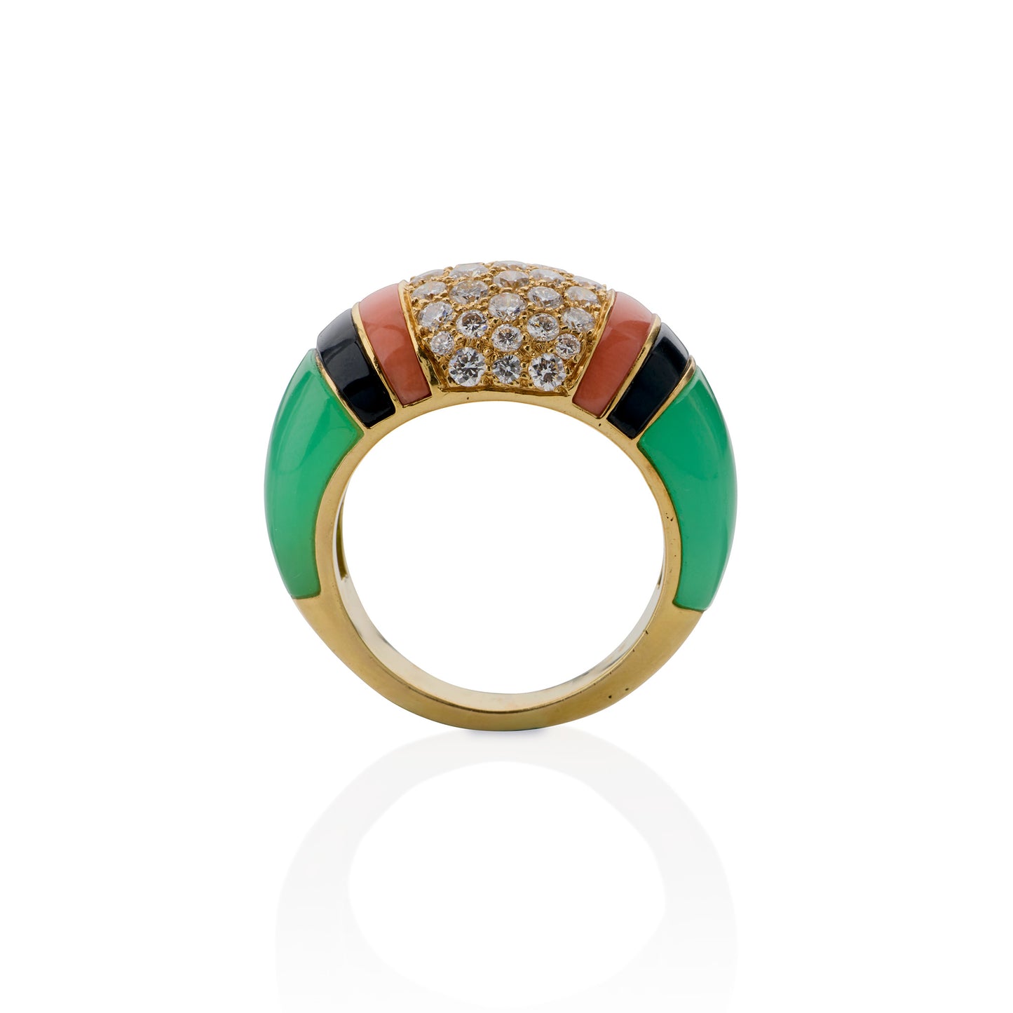 Macklowe Gallery Van Cleef & Arpels Diamond, Chrysoprase and Coral Bombé Ring