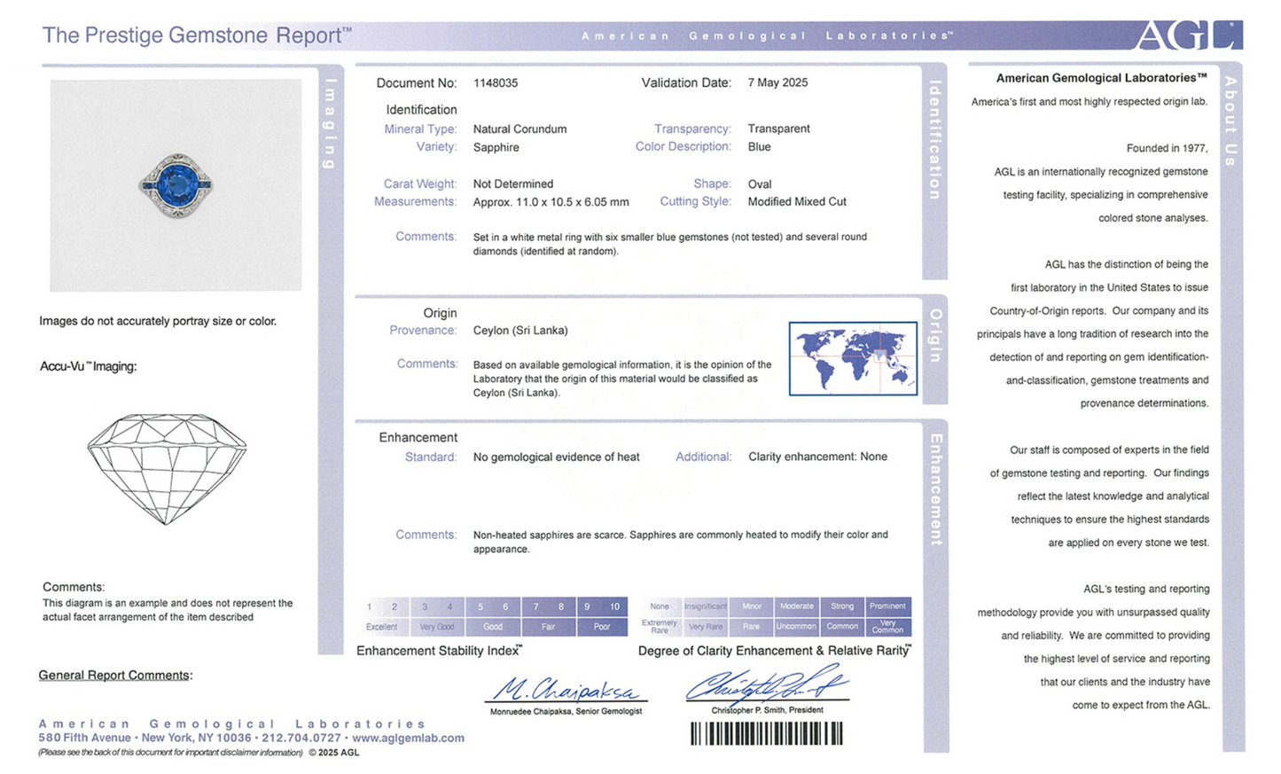 Macklowe Gallery Marcus & Co. Art Deco AGL No-Heat Ceylon Sapphire Ring