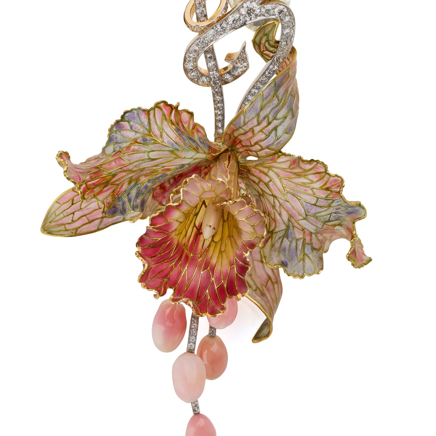 Macklowe Gallery Marcus & Co. Art Nouveau Enamel Orchid Pendant