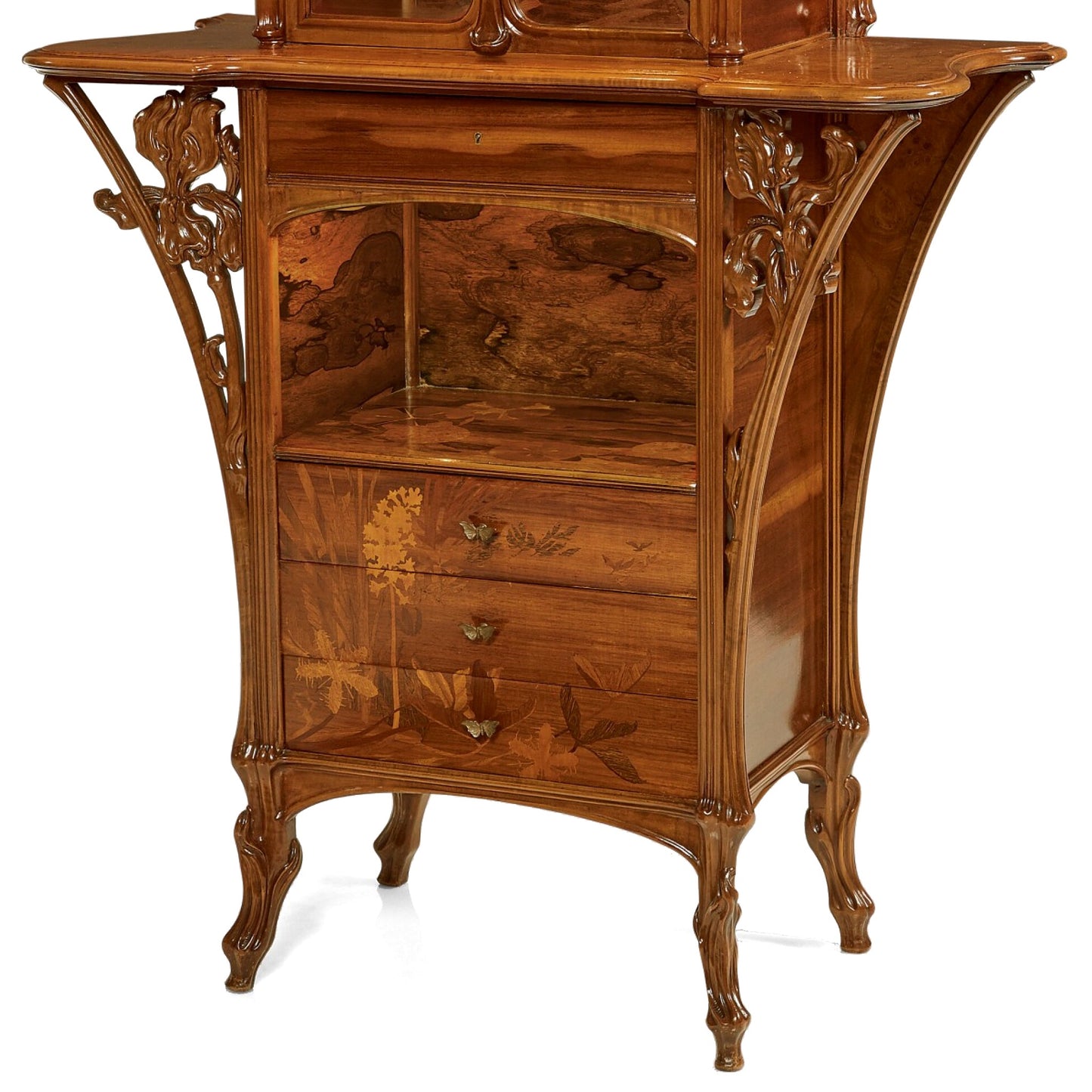 Macklowe Gallery Émile Gallé French Walnut and Fruitwood Marquetry Vitrine