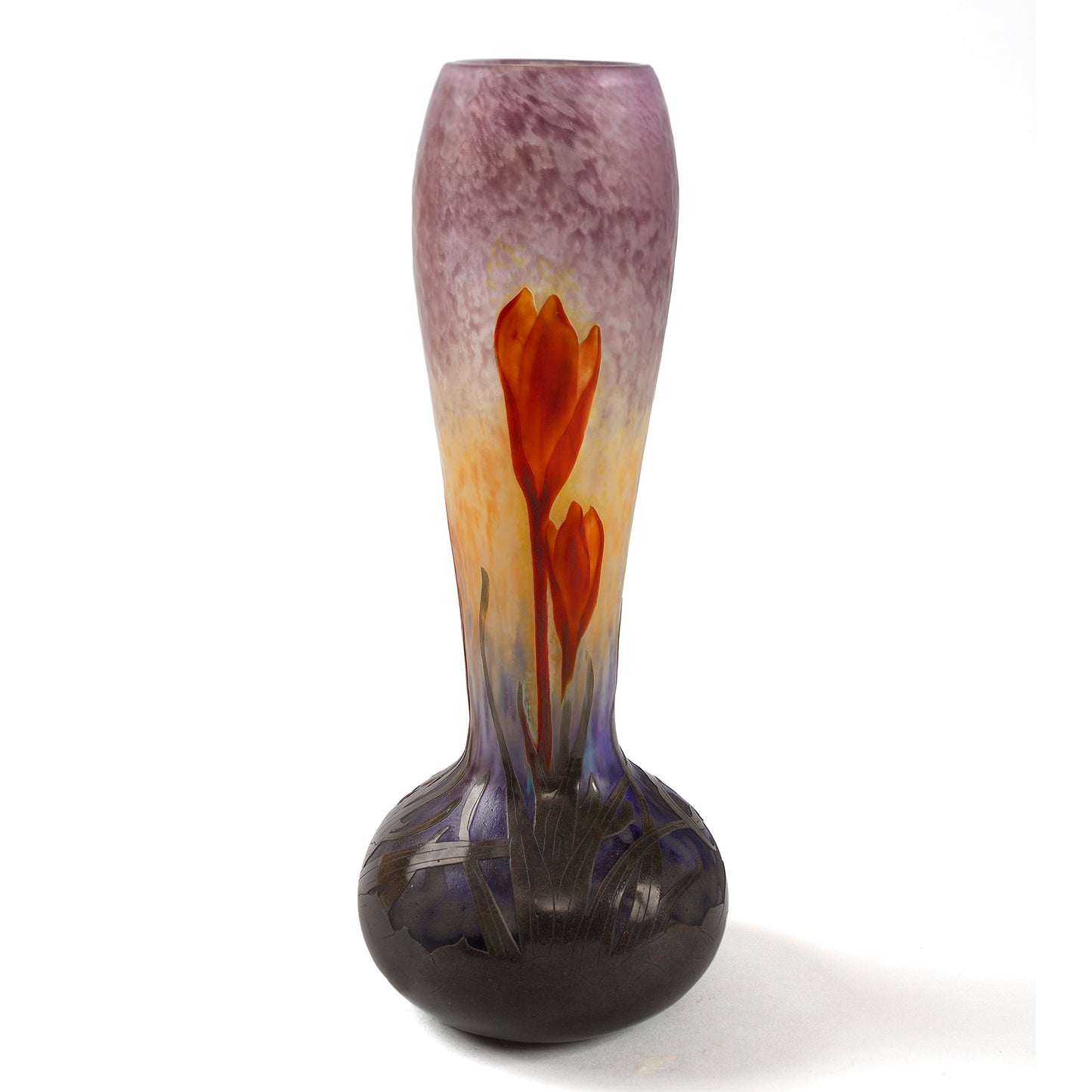 Macklowe Gallery Daum Nancy Cameo and Martelé Glass "Crocus" Vase