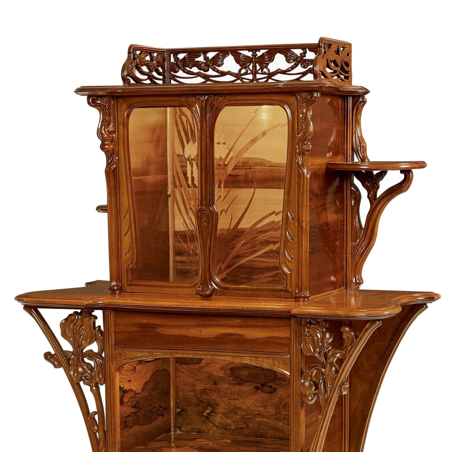 Macklowe Gallery Émile Gallé French Walnut and Fruitwood Marquetry Vitrine