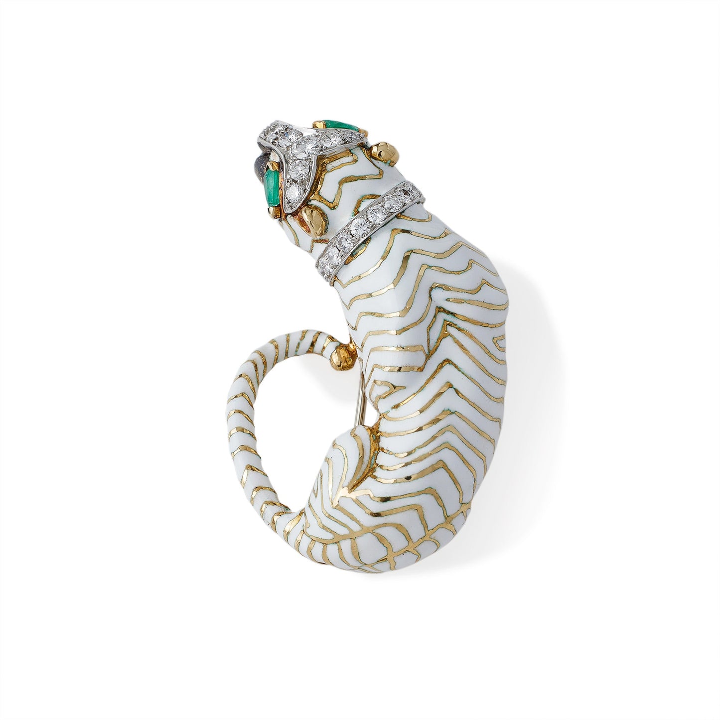 Macklowe Gallery David Webb White Enamel Tiger Brooch