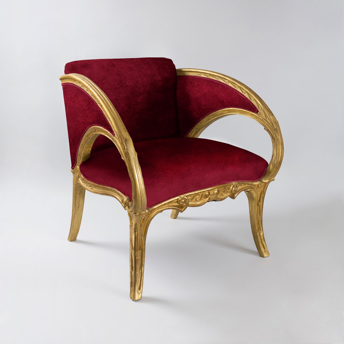 Joan Busquets Pair of Blue Floral Giltwood Armchairs