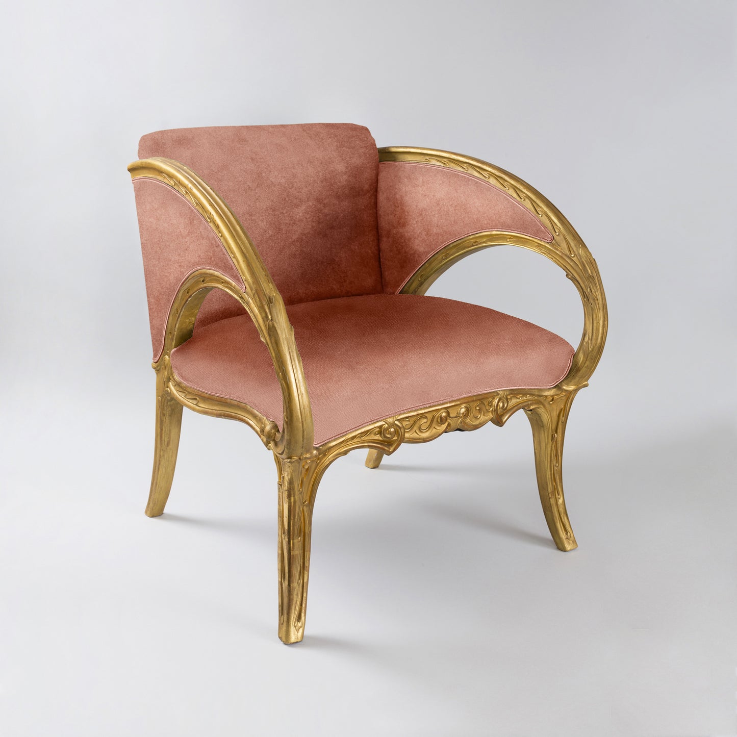 Joan Busquets Pair of Blue Floral Giltwood Armchairs