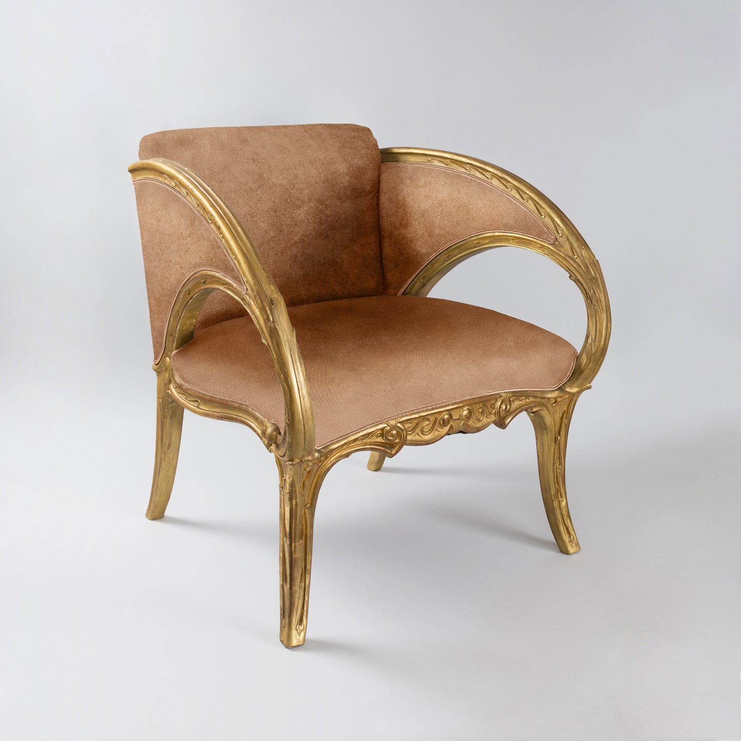 Joan Busquets Pair of Blue Floral Giltwood Armchairs