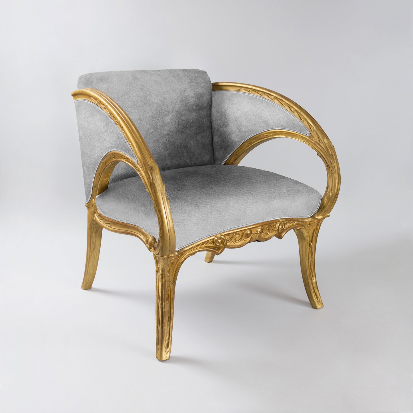 Joan Busquets Pair of Blue Floral Giltwood Armchairs