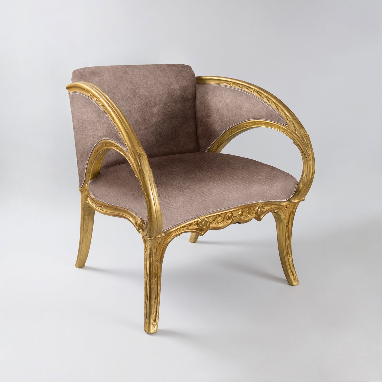 Joan Busquets Pair of Blue Floral Giltwood Armchairs