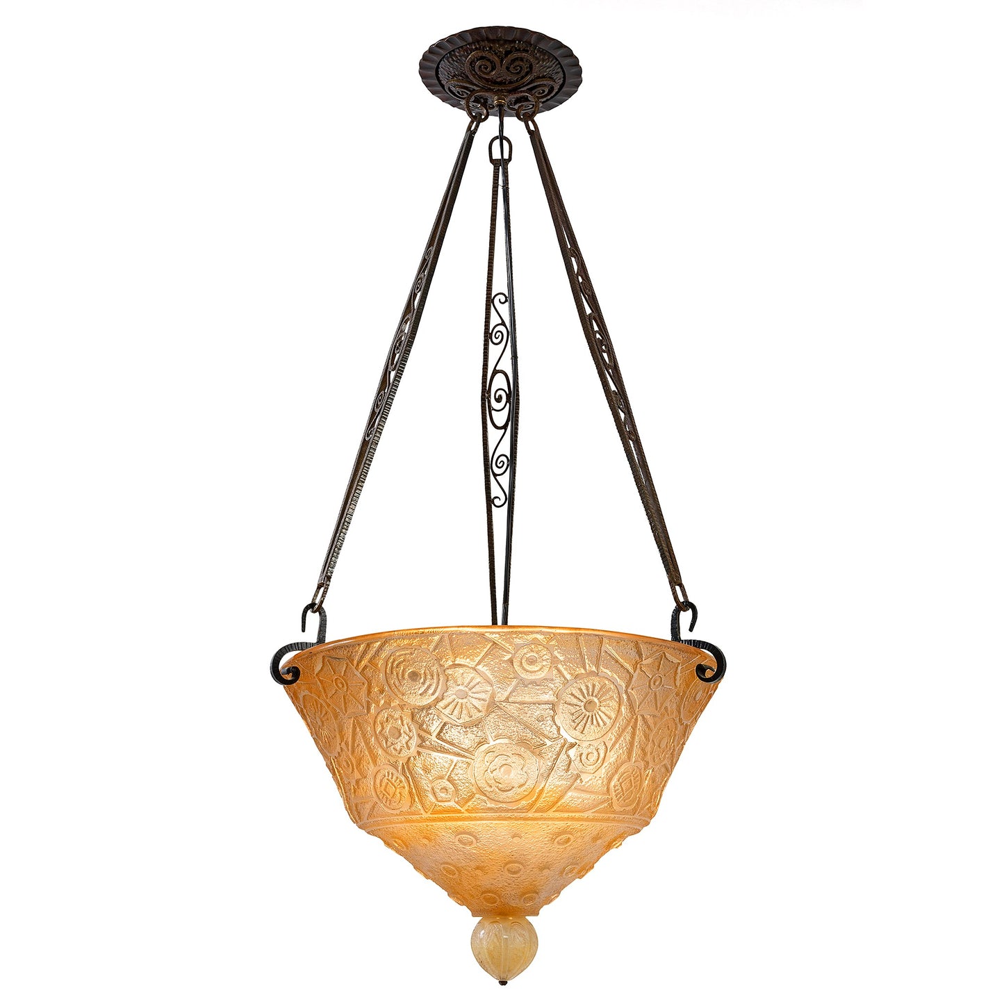 Macklowe Gallery Daum Nancy Frosted and Carved Glass Chandelier