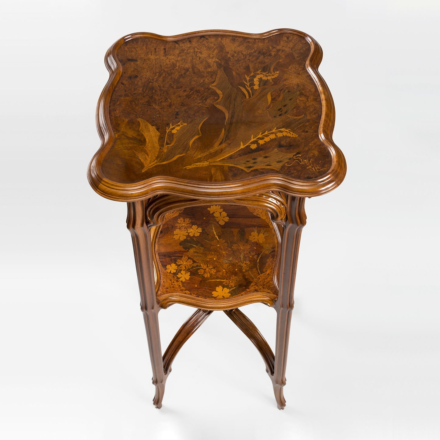Macklowe Gallery Émile Gallé Carved French Walnut and Fruitwood Marquetry Pedestal