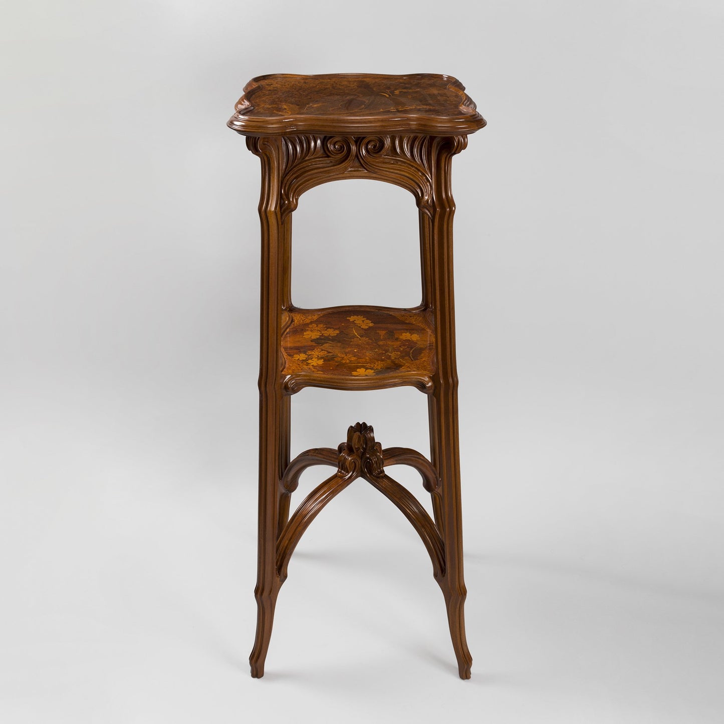 Macklowe Gallery Émile Gallé Carved French Walnut and Fruitwood Marquetry Pedestal