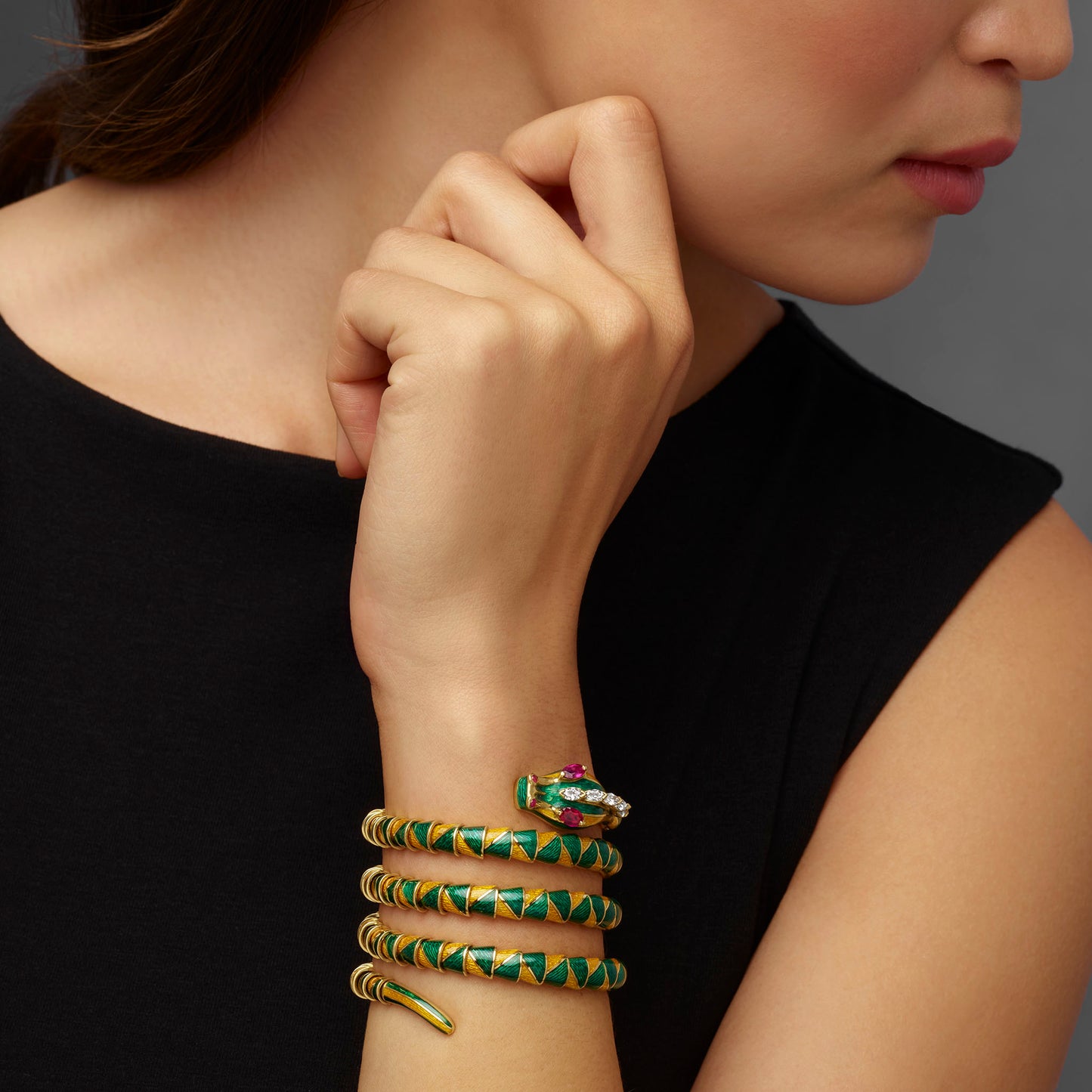 Macklowe Gallery Bulgari Enamel, Ruby, and Diamond Dragon Bracelet