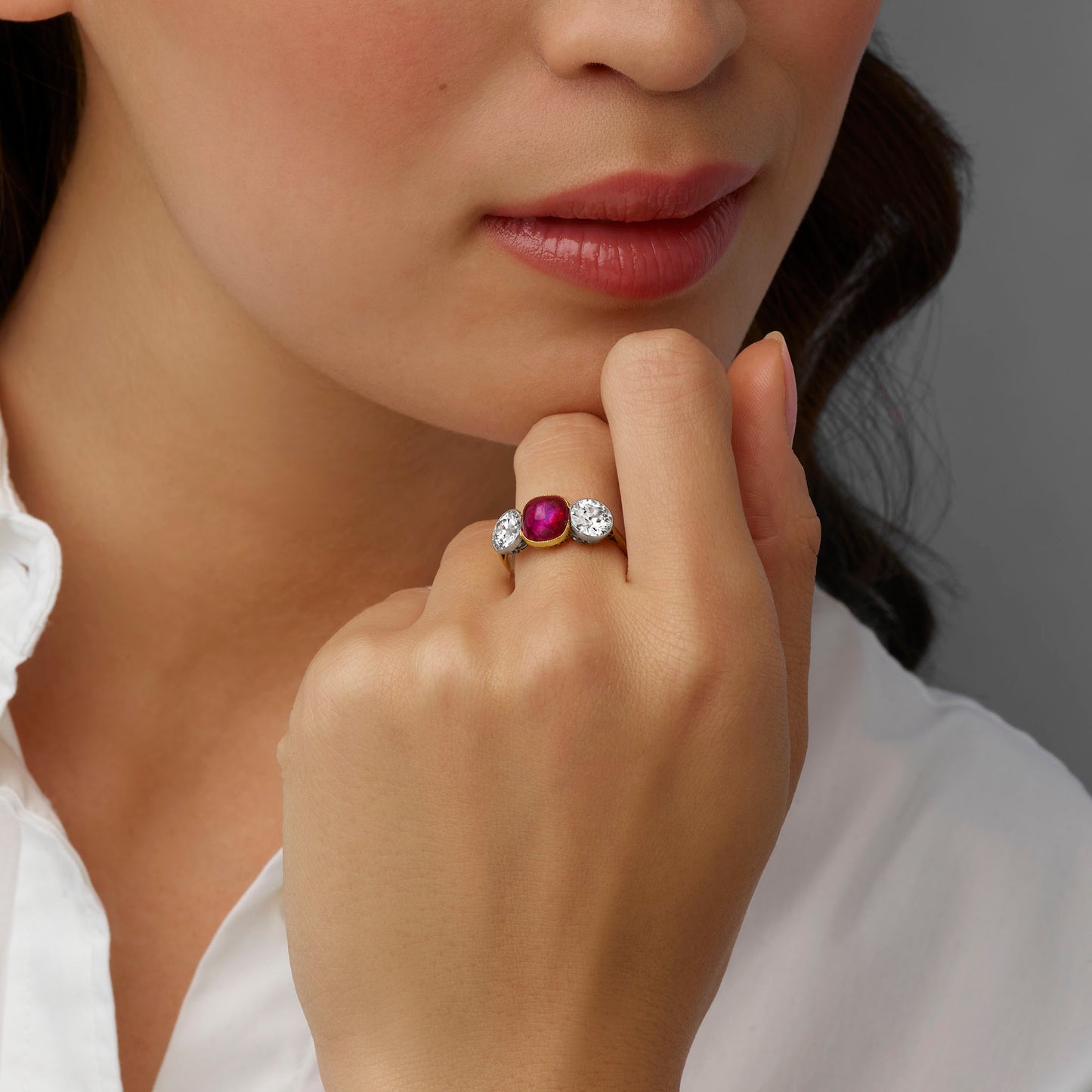 Macklowe Gallery Burma No-Heat Ruby Three Stone Ring