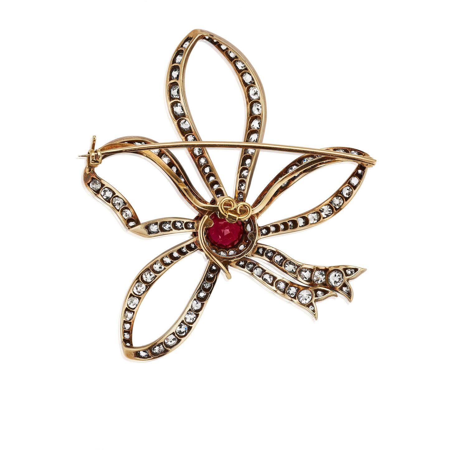 Macklowe Gallery Antique No-Heat Ruby Bow Brooch