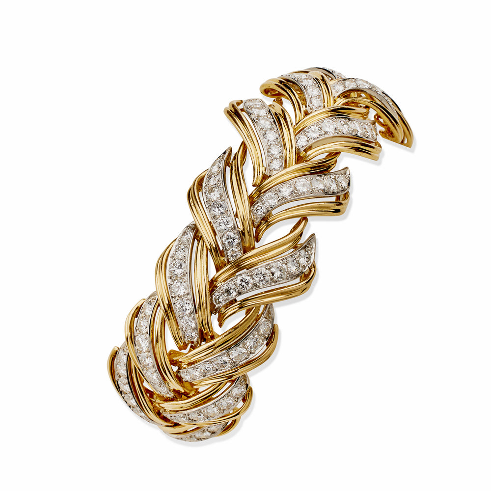 
                      
                        Macklowe Gallery French 18K Gold and Diamond Braided Leaf Bracelet
                      
                    