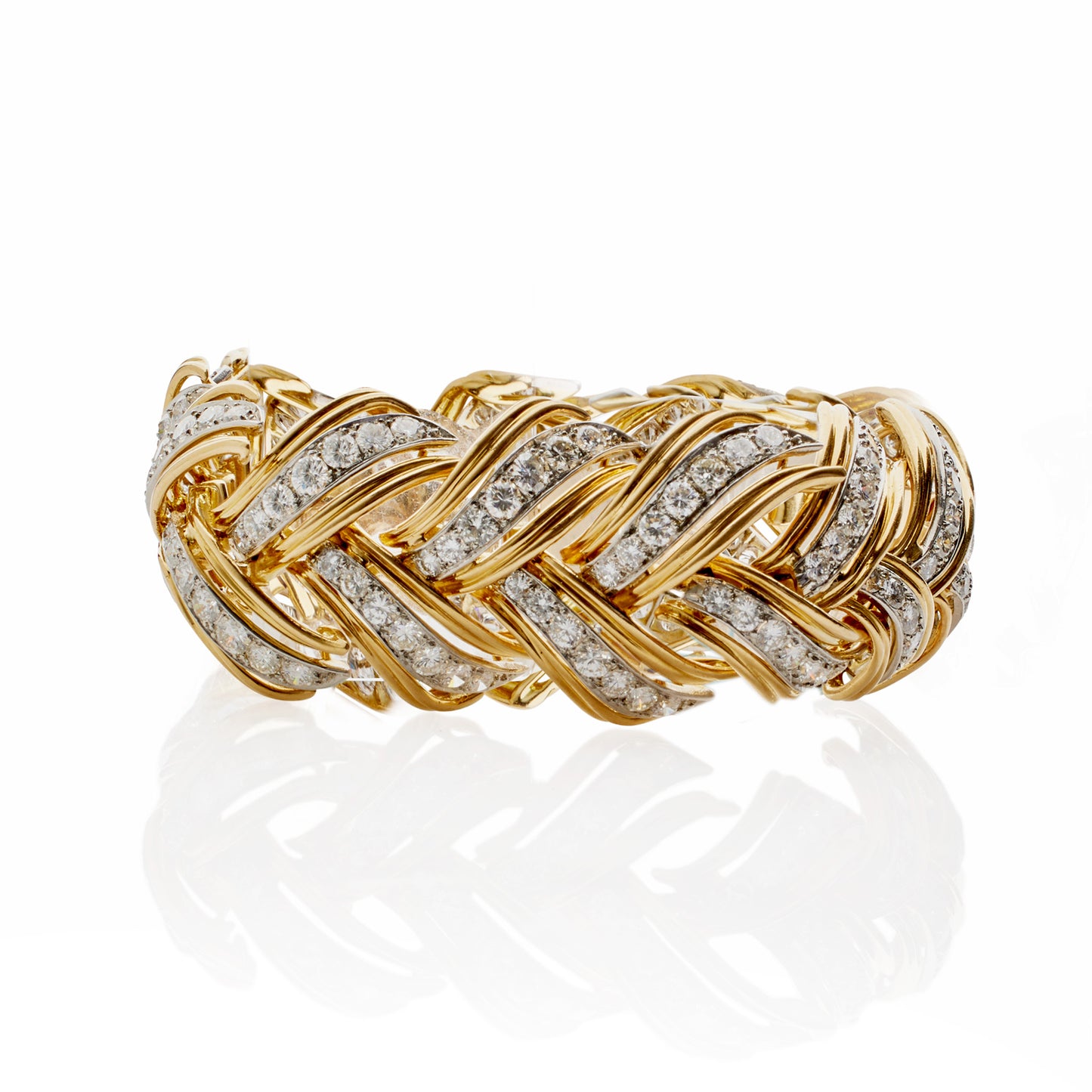 Macklowe Gallery French 18K Gold and Diamond Braided Leaf Bracelet